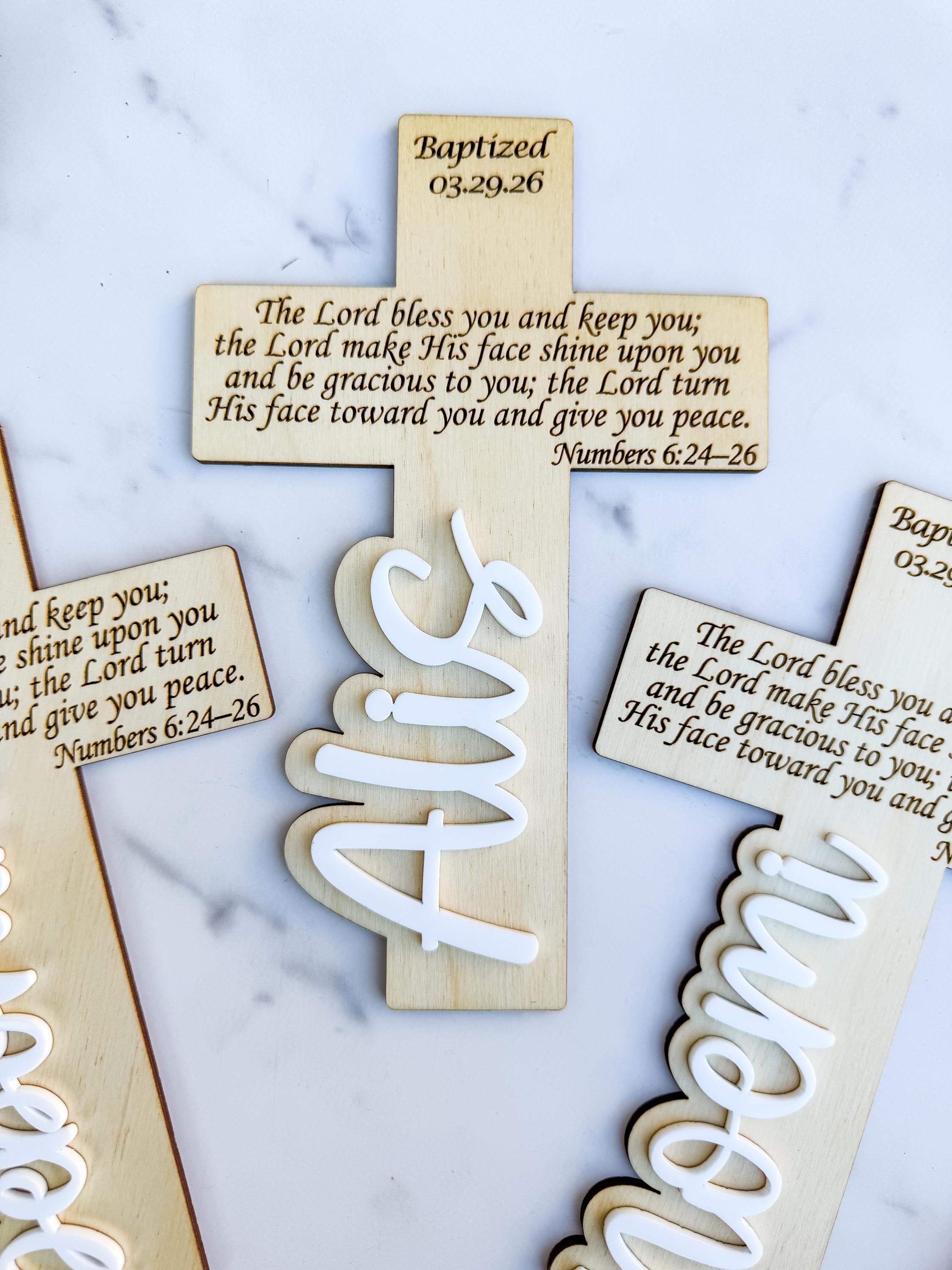 Wooden Baptism Cross Name Engraved Scripture Keepsake Gift Personalized thumbnail 6