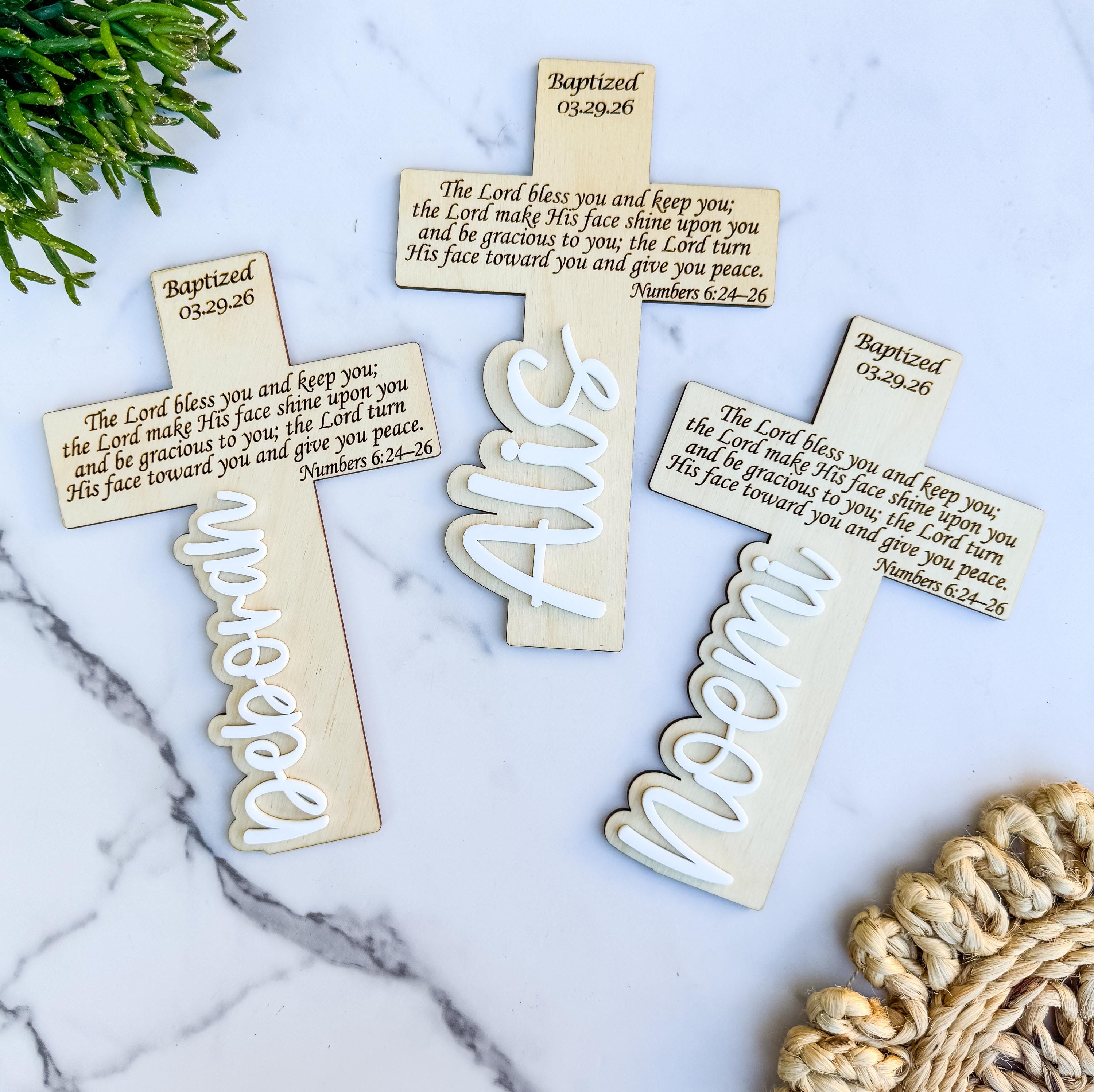 Wooden Baptism Cross Name Engraved Scripture Keepsake Gift Personalized thumbnail 4