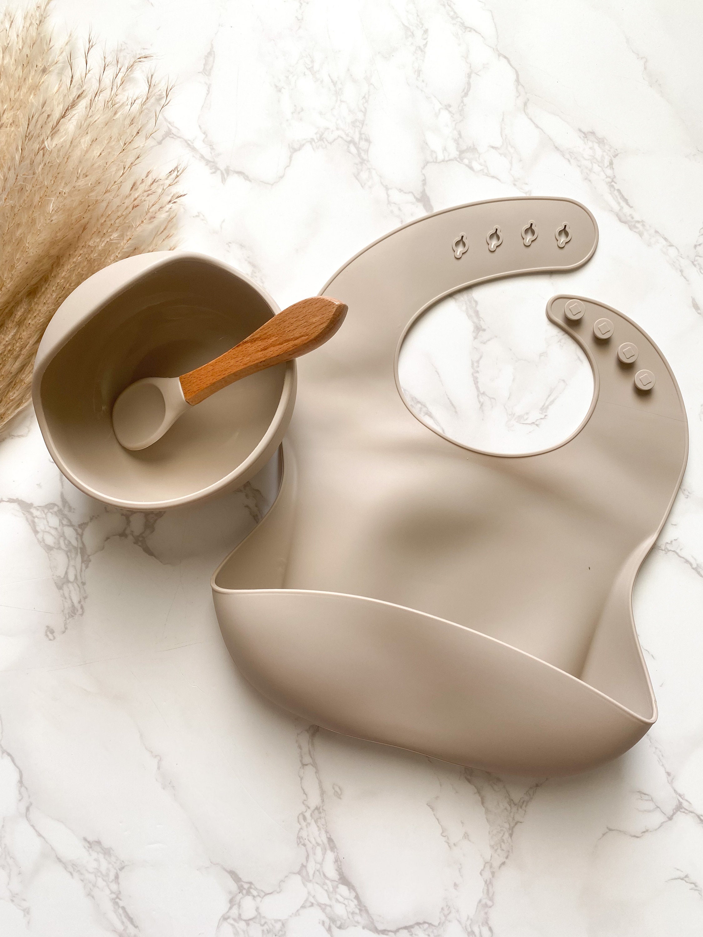 Personalized Silicone Baby Feeding Set: Bib, Bowl & Wooden Spoon thumbnail 4