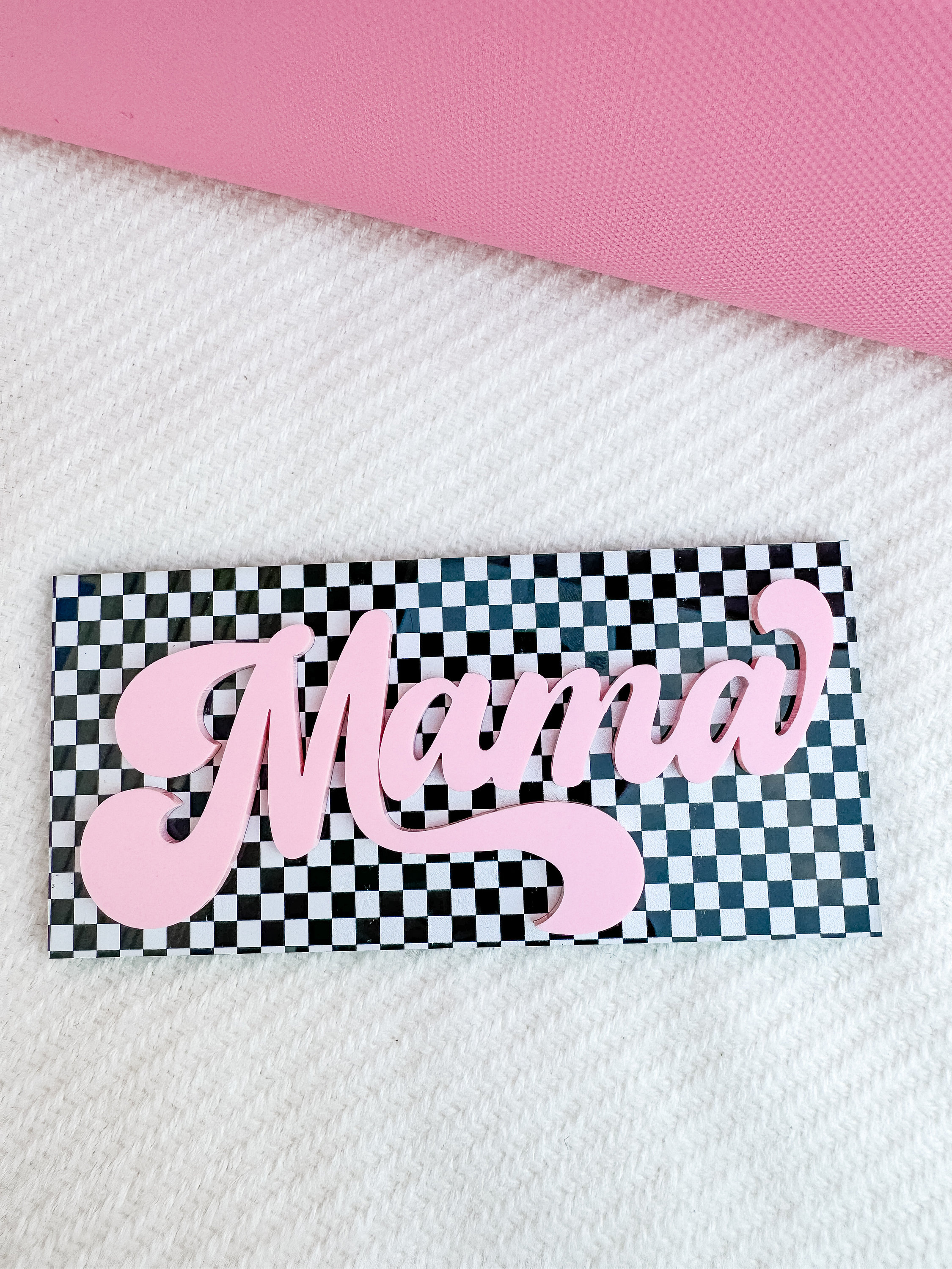 Checkered MAMA Bogg Bag Charm: Pink or Blue Bag Accessory, mom gift thumbnail 4