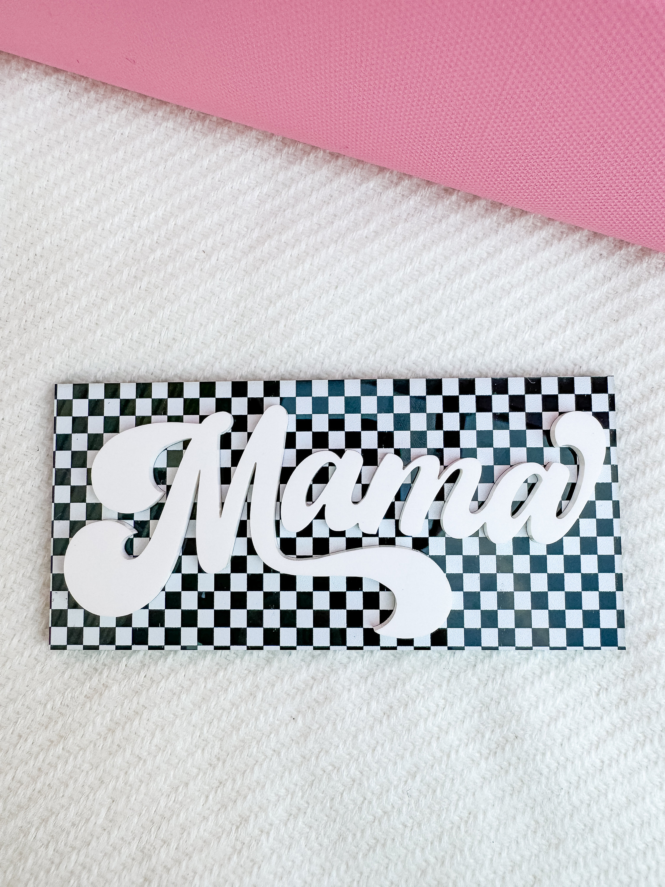 Checkered MAMA Bogg Bag Charm: Pink or Blue Bag Accessory, mom gift thumbnail 6