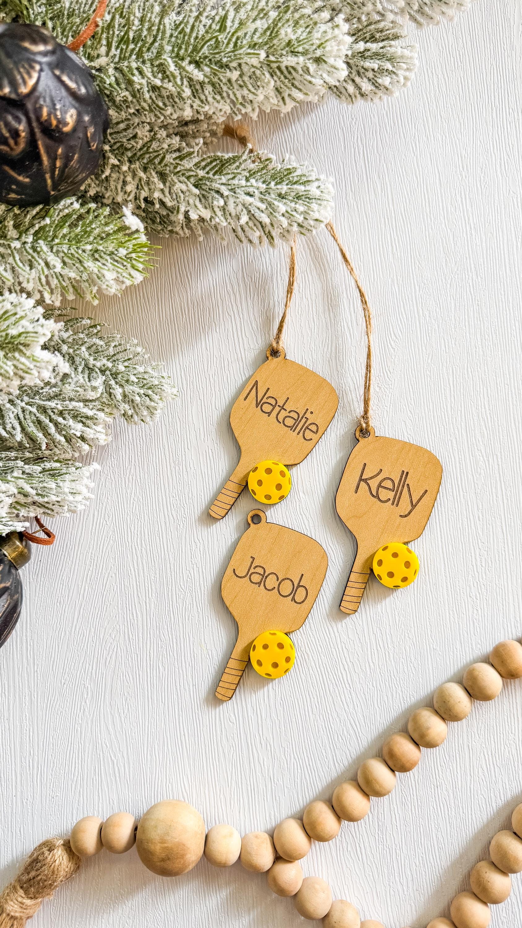 Personalized Pickleball Ornament: Wood Sports Gift
