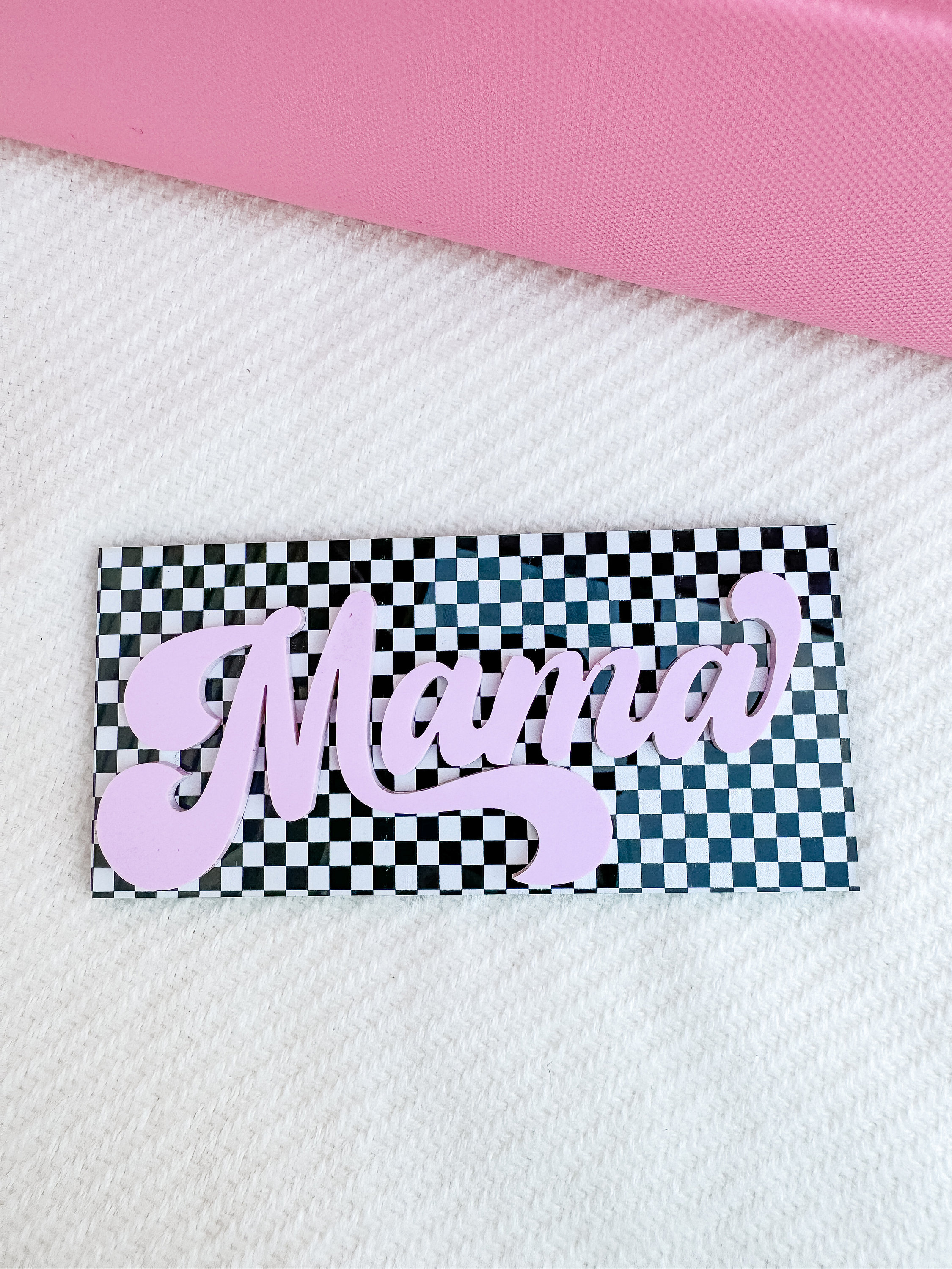 Checkered MAMA Bogg Bag Charm: Pink or Blue Bag Accessory, mom gift thumbnail 3