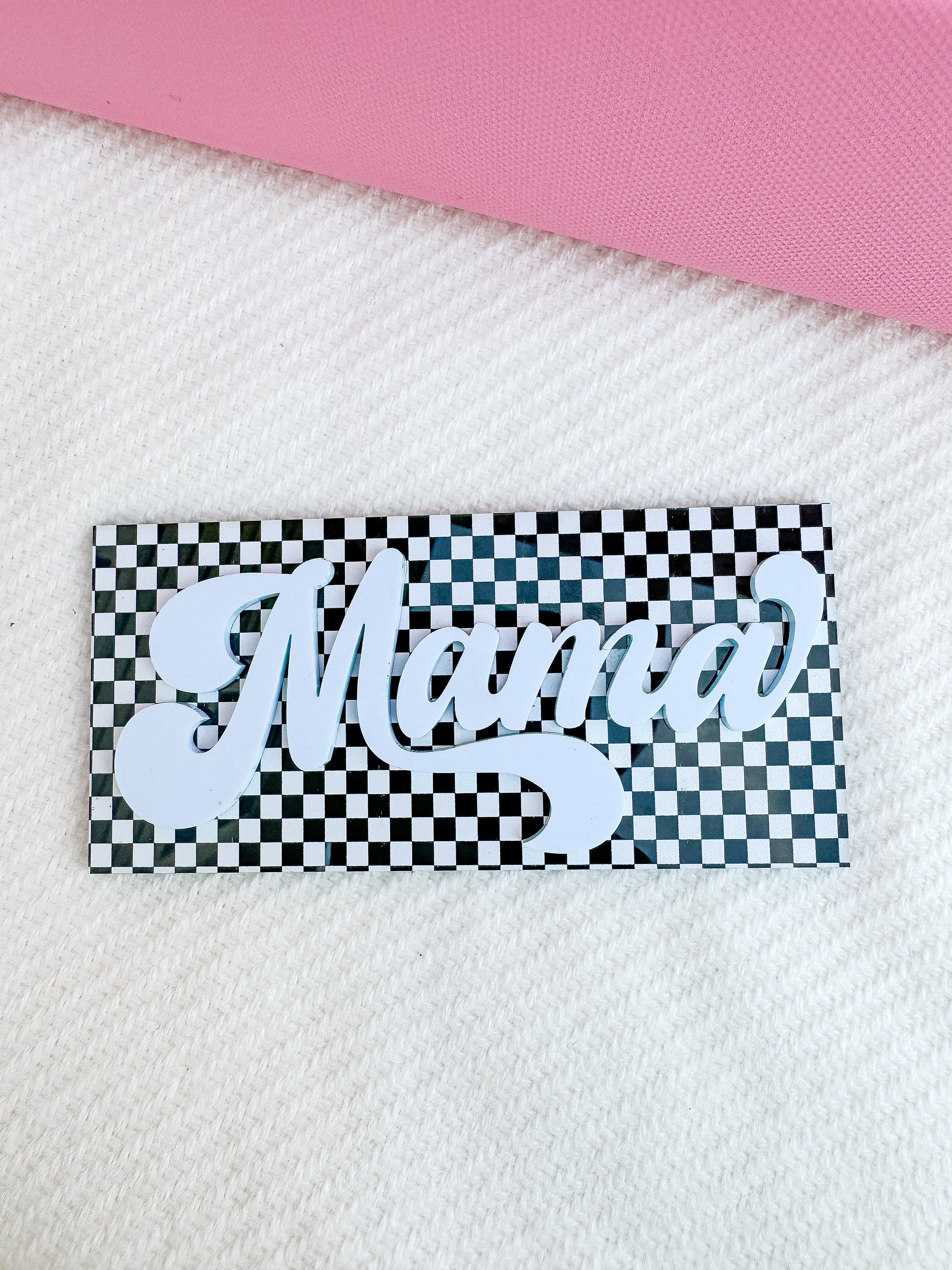 Checkered MAMA Bogg Bag Charm: Pink or Blue Bag Accessory, mom gift thumbnail 5