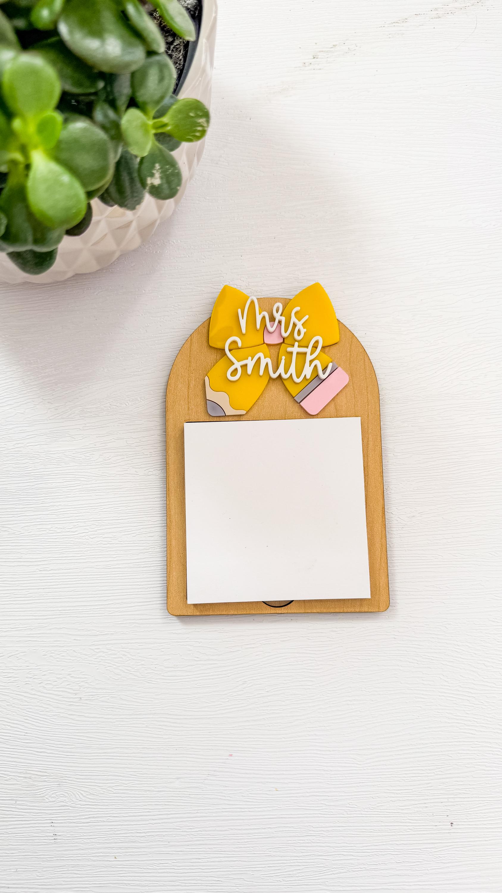 Personalized Teacher Sticky Note Holder: Wooden Desk Accessory thumbnail 2
