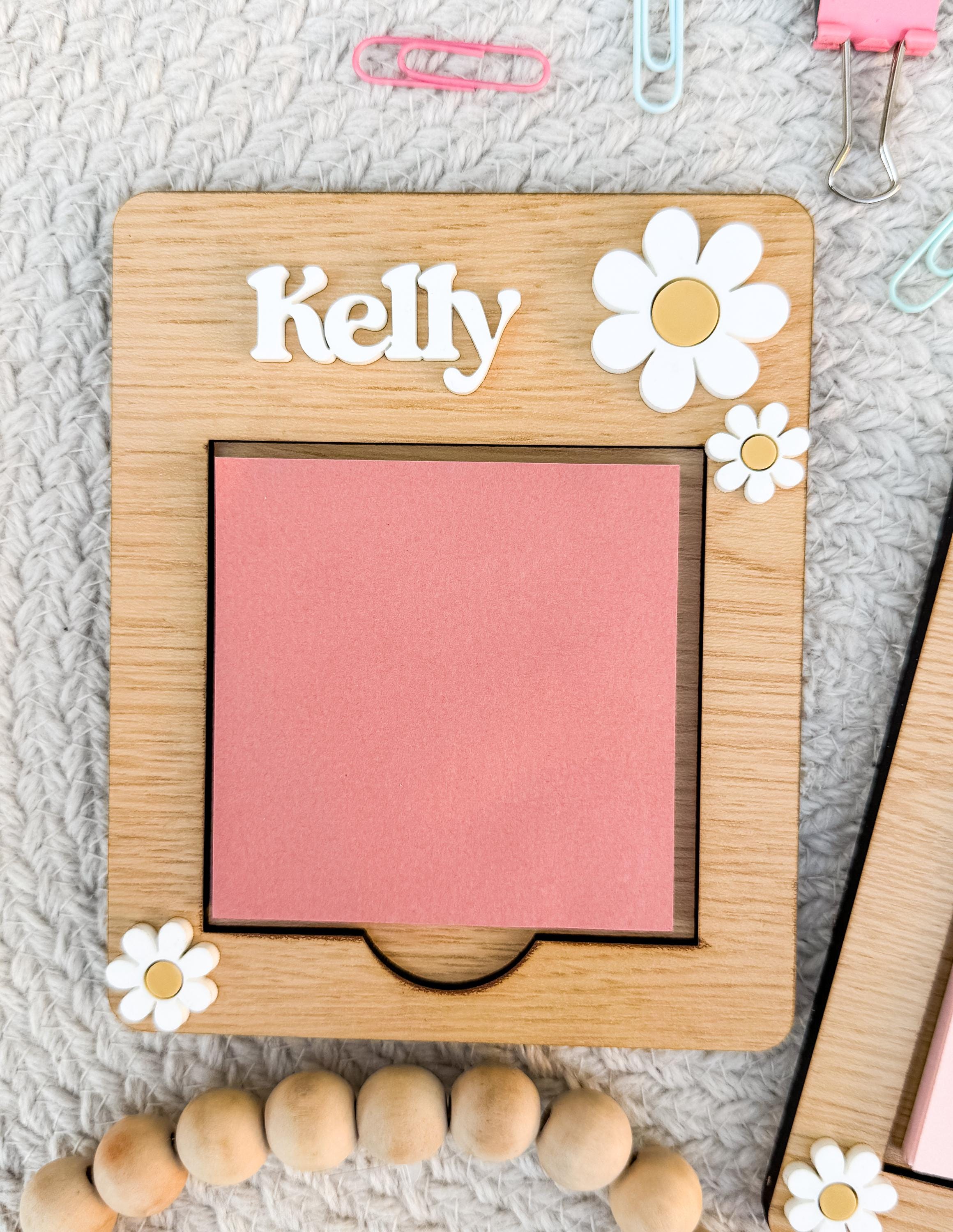 Personalized Daisy Wooden Sticky Note Holder: Teacher, Dental, Corporate Gift thumbnail 2