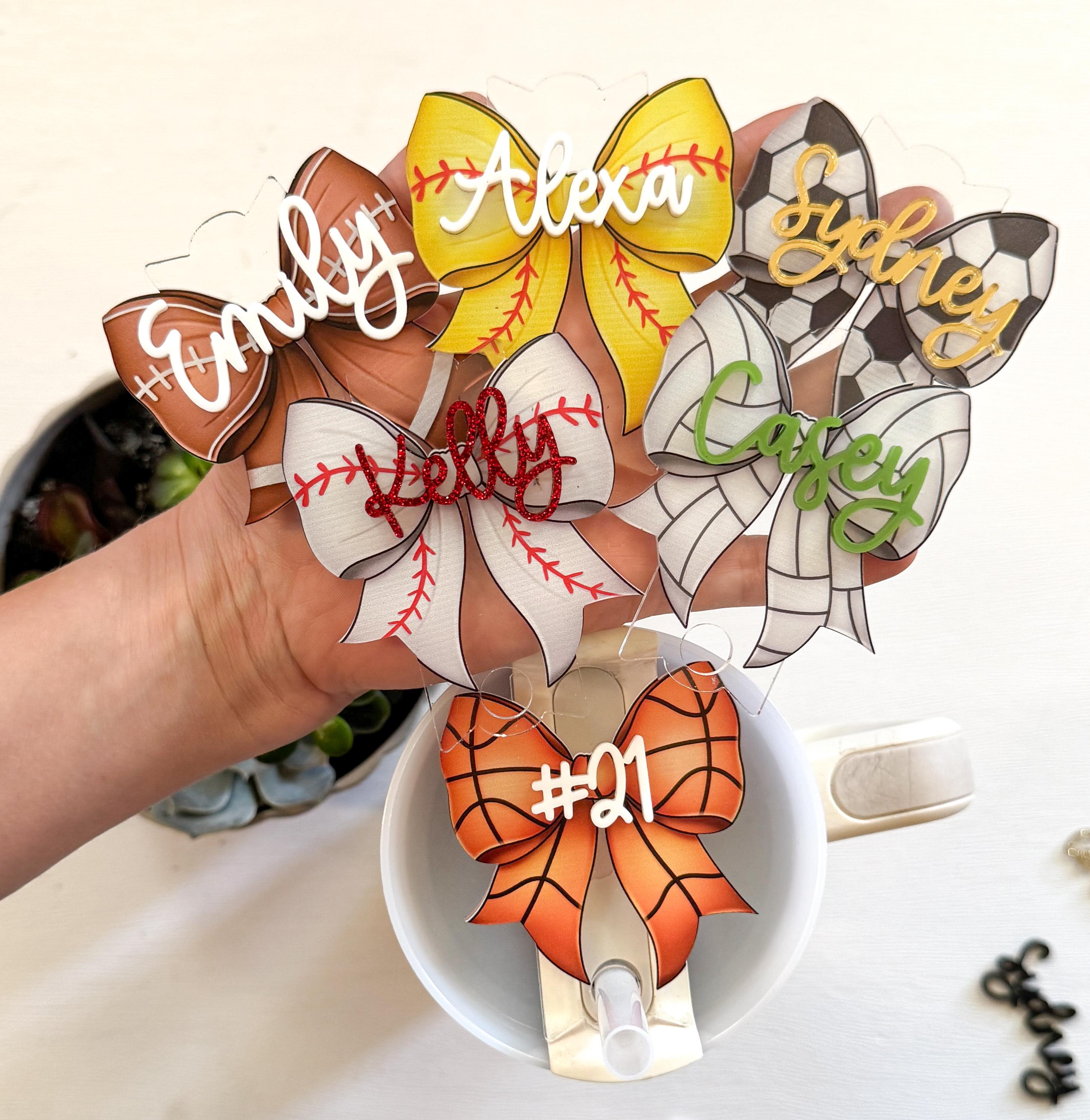 Personalized Sports Bow Stanley Tumbler Tag: Acrylic Name Plate