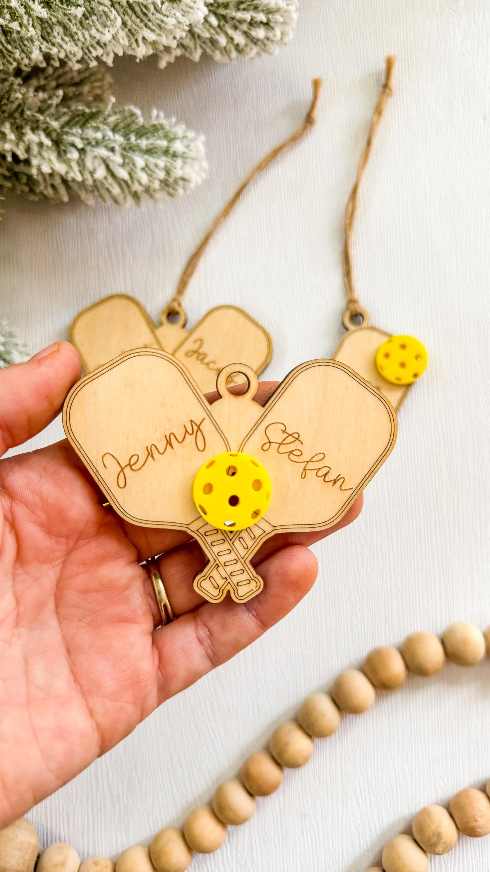 Personalized Wood Pickleball Ornament: Sports Gift for Pickleball Lovers thumbnail 2