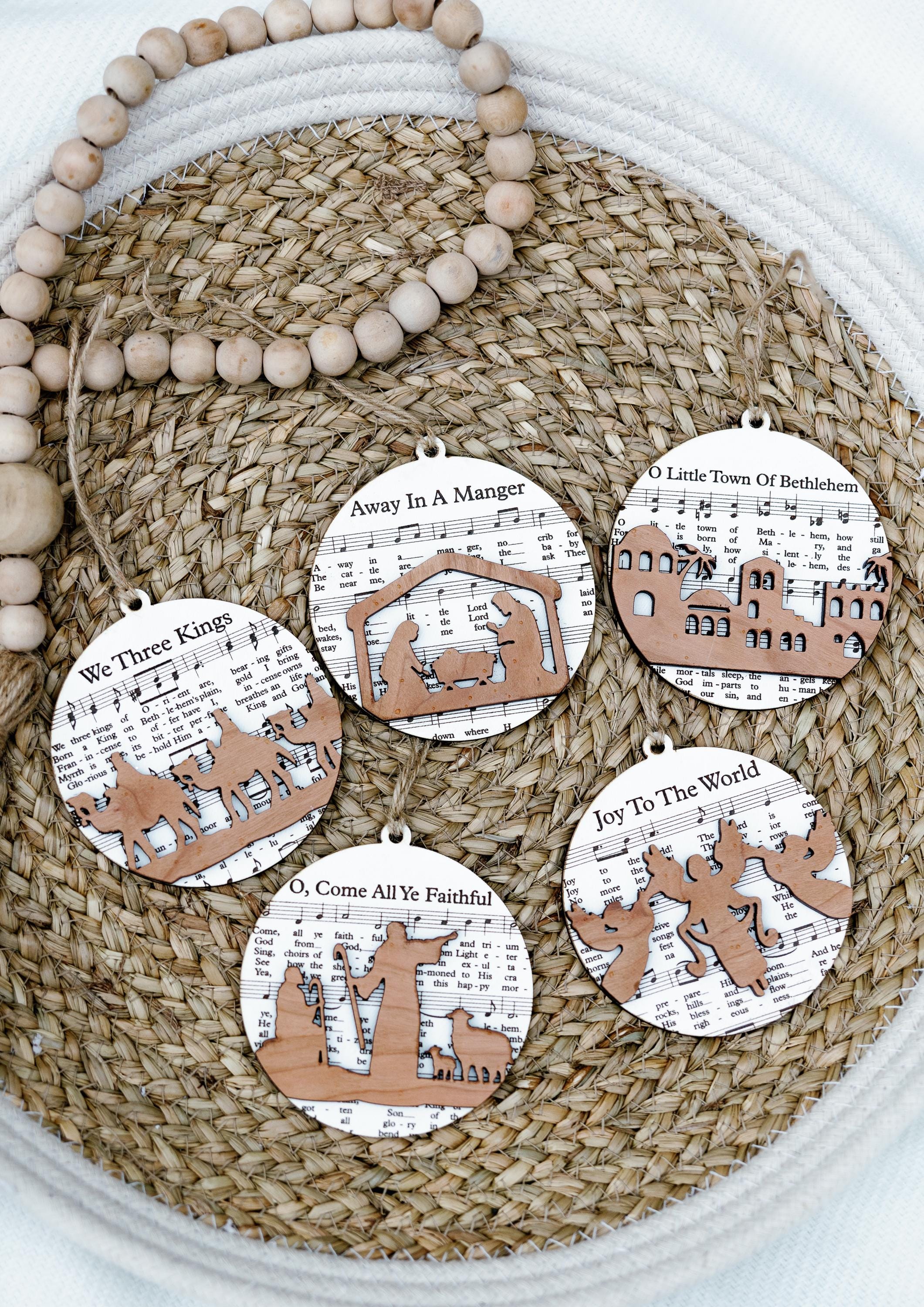 Laser Cut Nativity Scene Ornament Set: Hymn Sheet Music Christmas Decor thumbnail 3