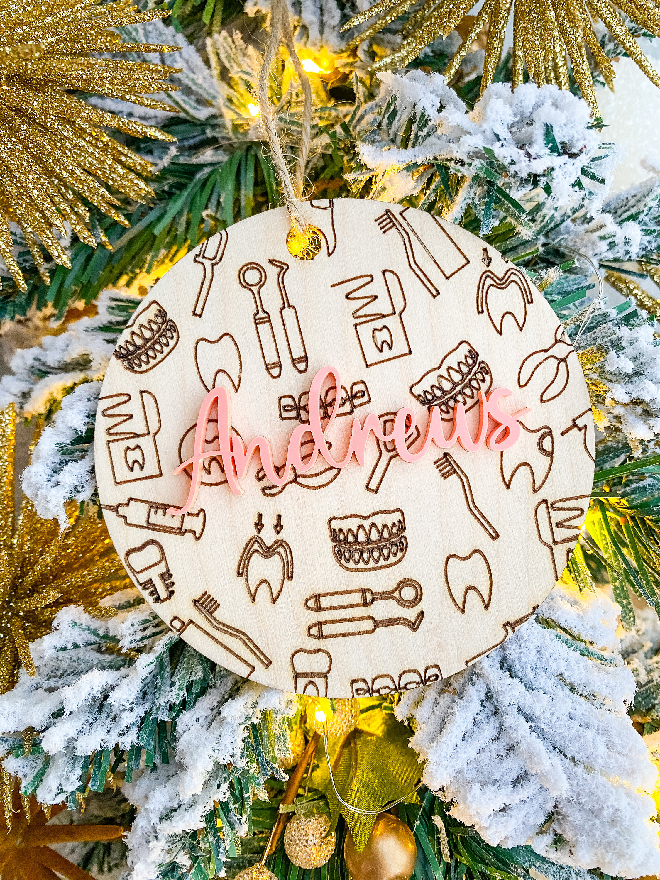 Custom Dentist Ornament: Wooden Dental Office Gift thumbnail 6