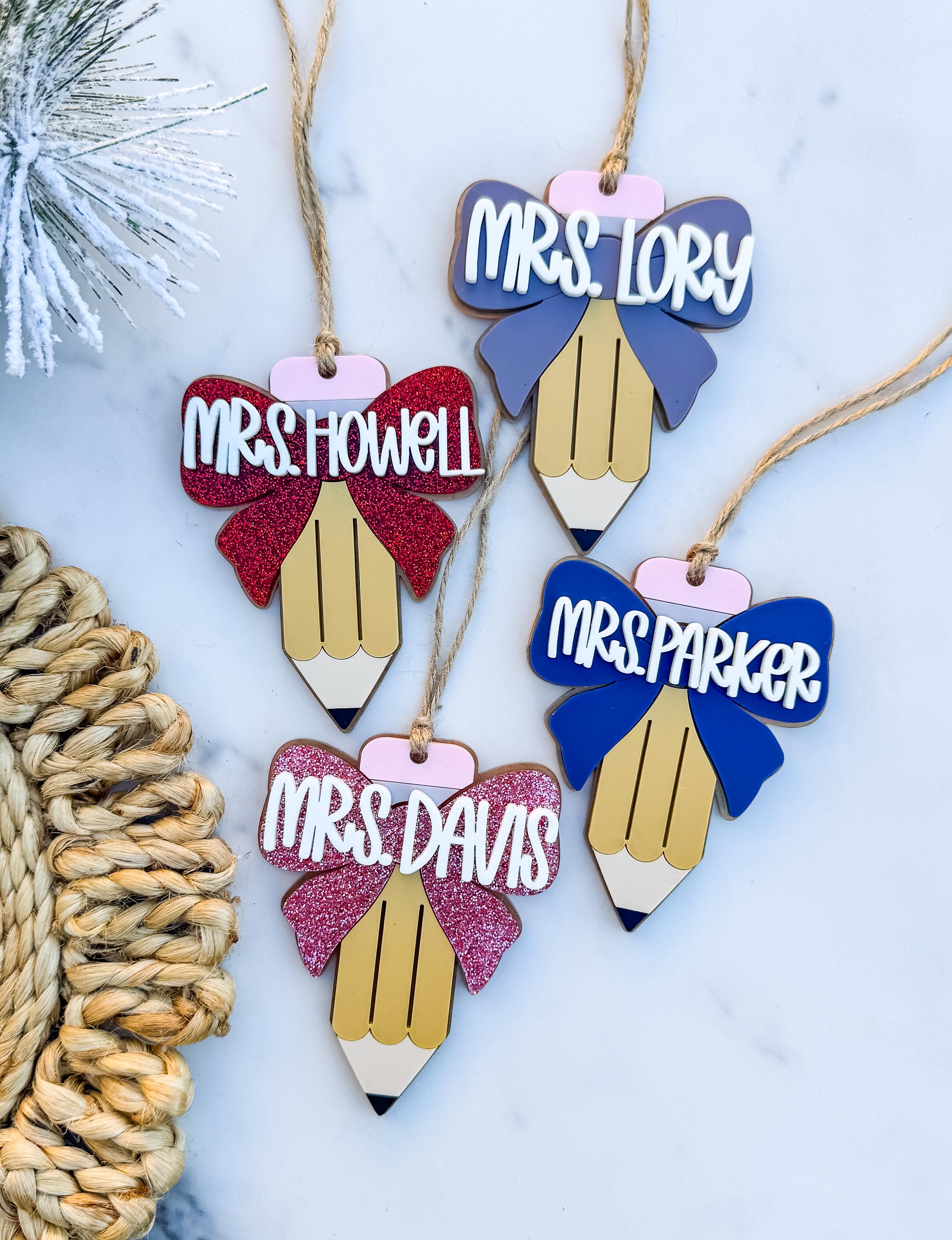 Personalized Acrylic Pencil Teacher Ornament, Christmas Gift