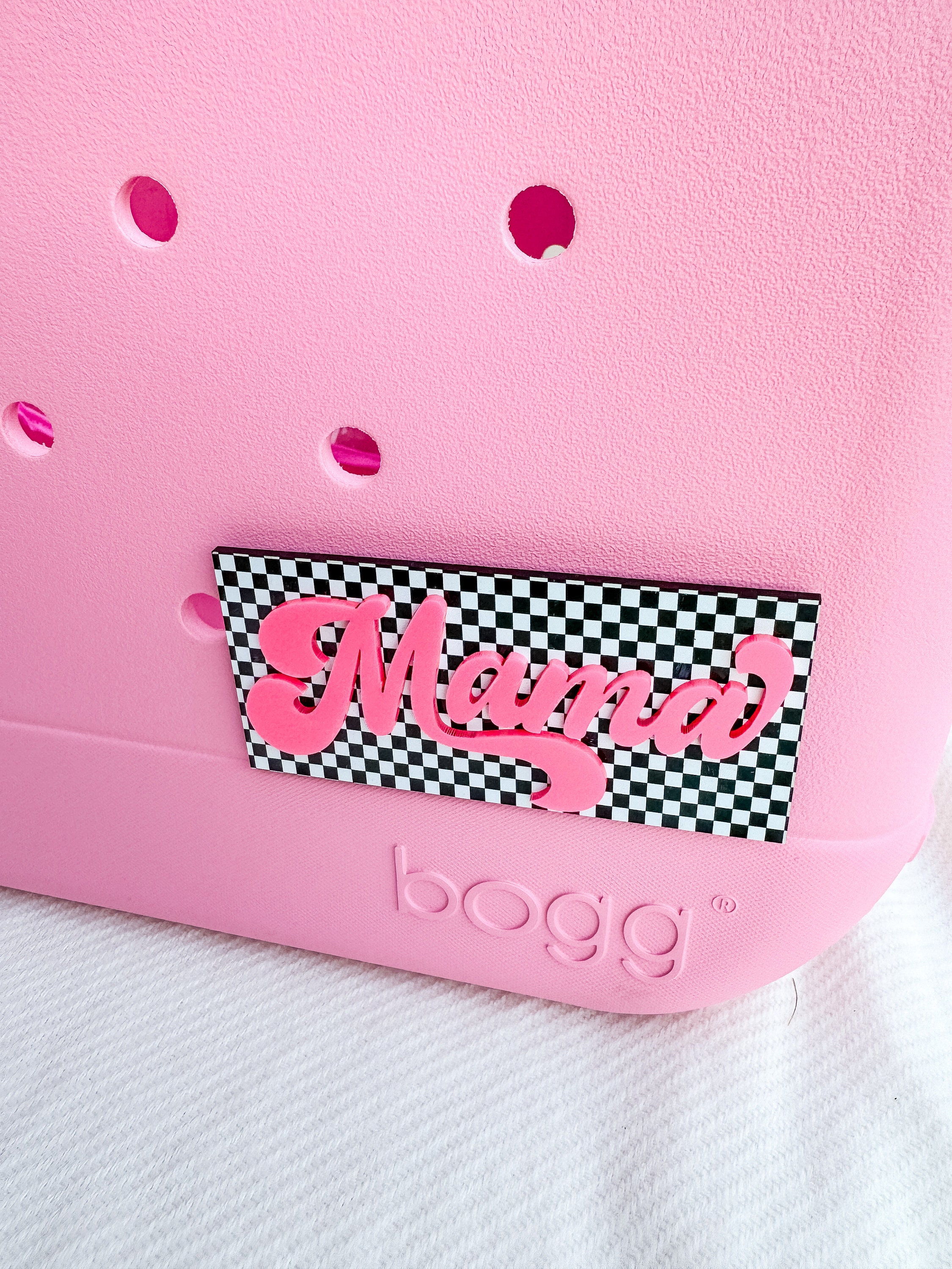 Checkered MAMA Bogg Bag Charm: Pink or Blue Bag Accessory, mom gift