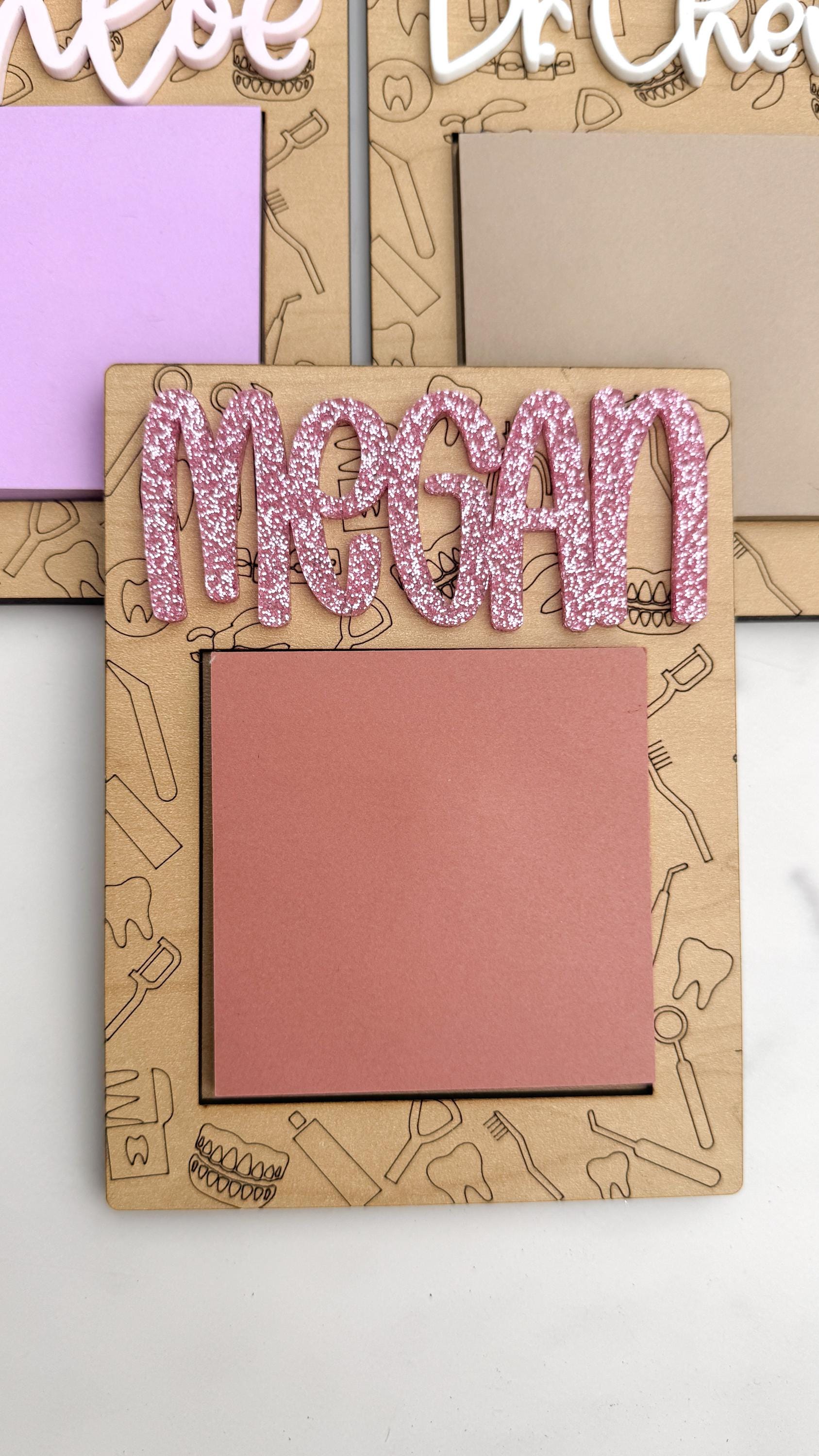 Personalized Wooden Sticky Note Holder: Laser-Cut Acrylic Name, Dental Office Gift thumbnail 8