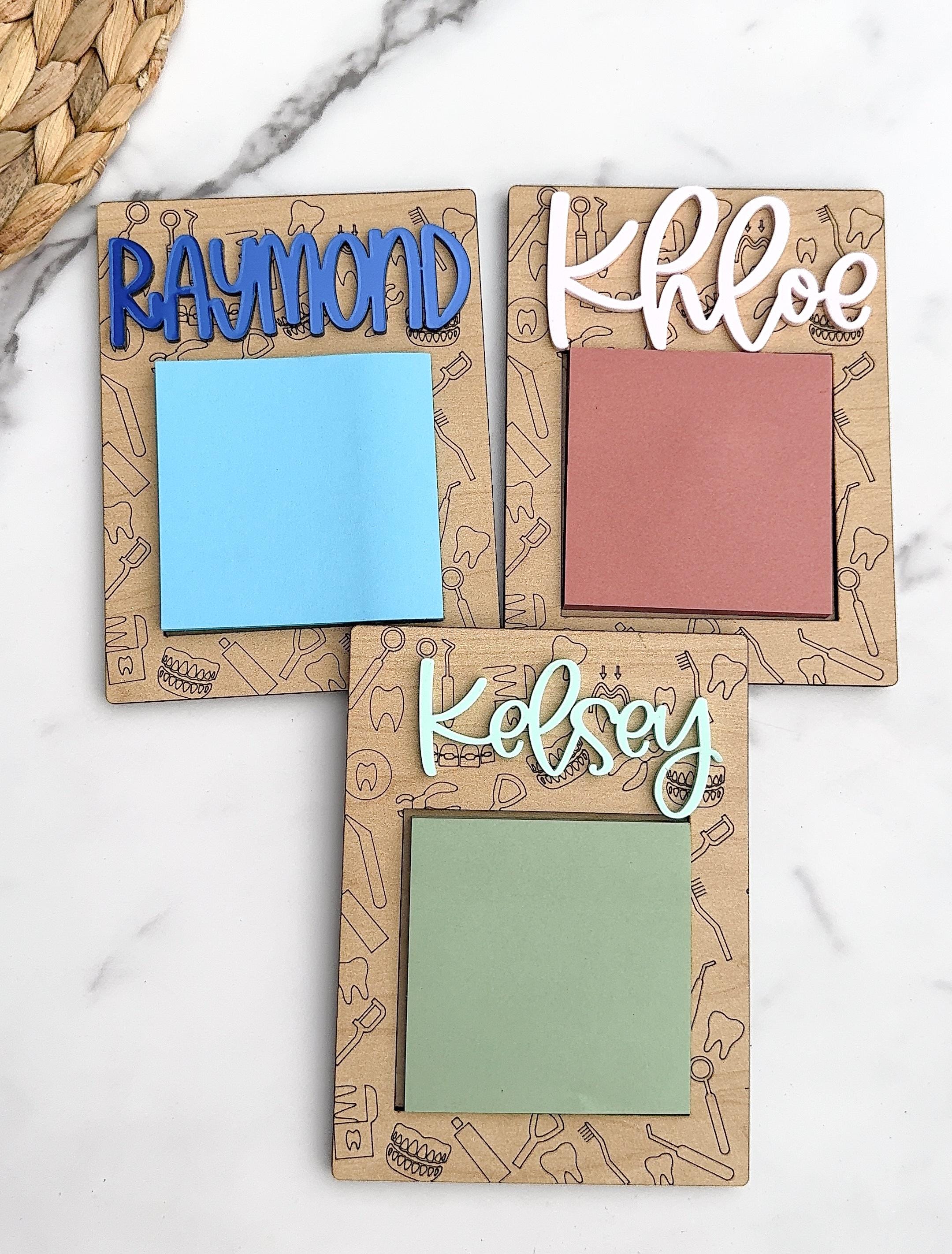 Personalized Wooden Sticky Note Holder: Laser-Cut Acrylic Name, Dental Office Gift thumbnail 5