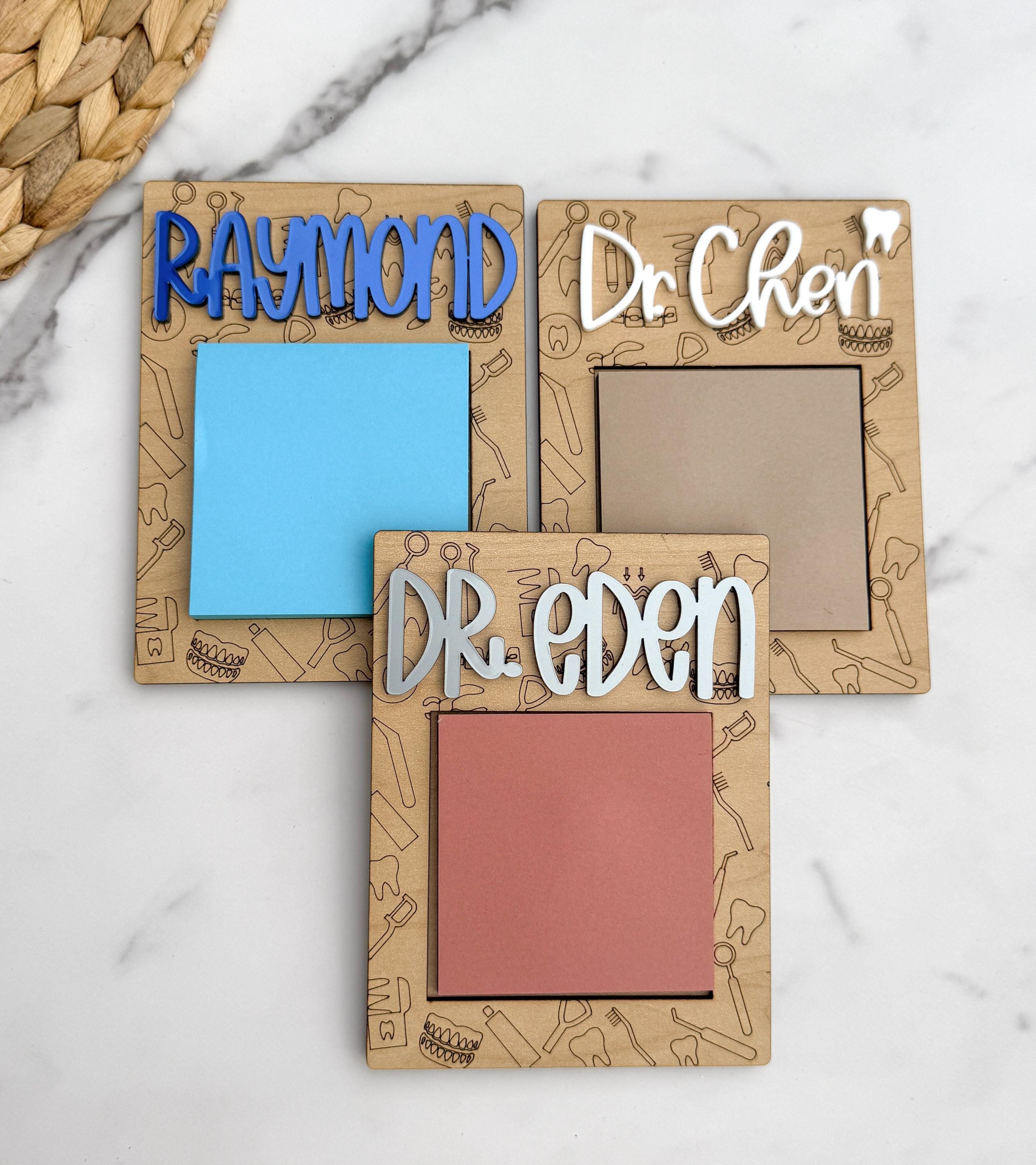 Personalized Wooden Sticky Note Holder: Laser-Cut Acrylic Name, Dental Office Gift thumbnail 3