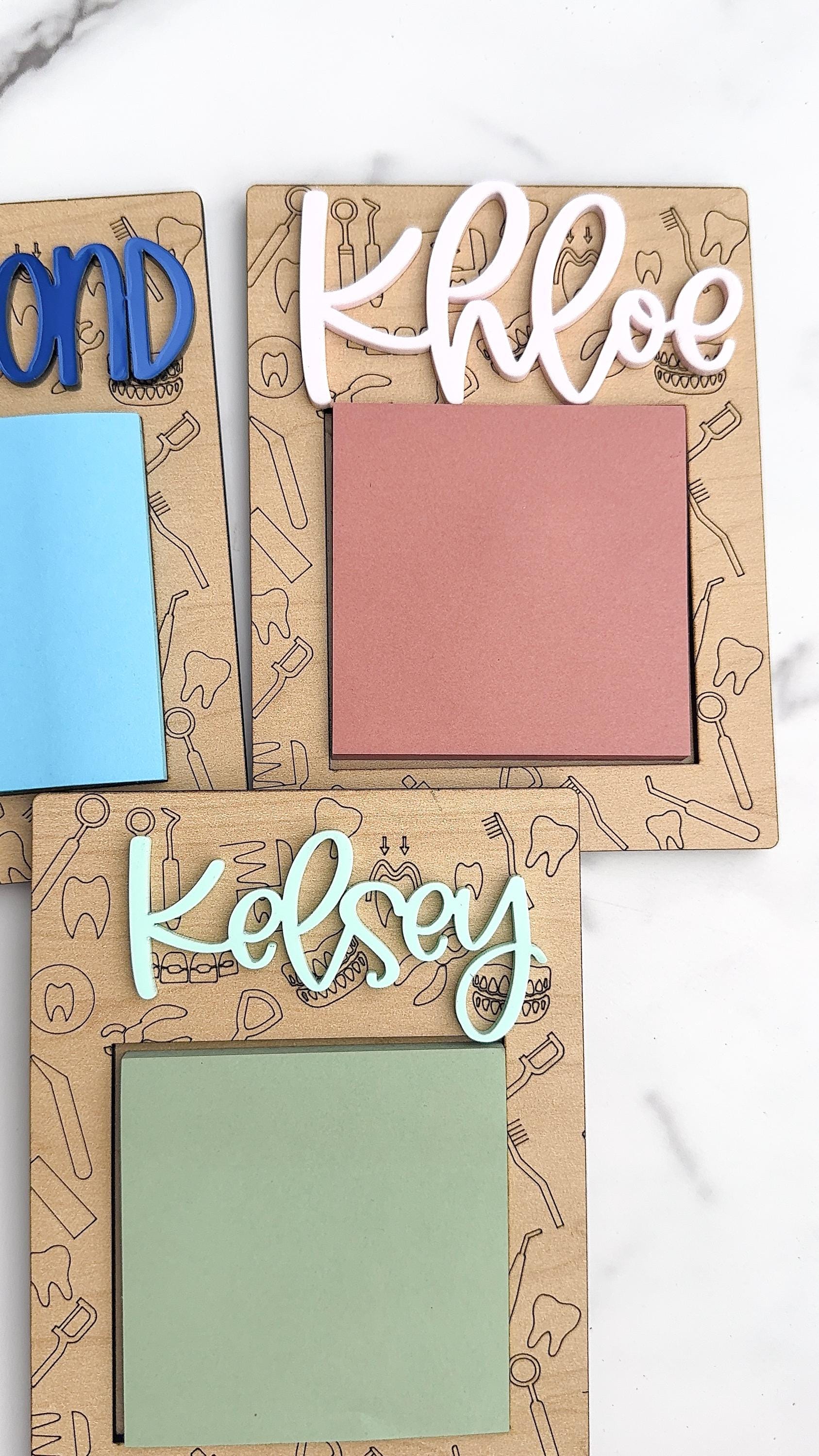 Personalized Wooden Sticky Note Holder: Laser-Cut Acrylic Name, Dental Office Gift thumbnail 6