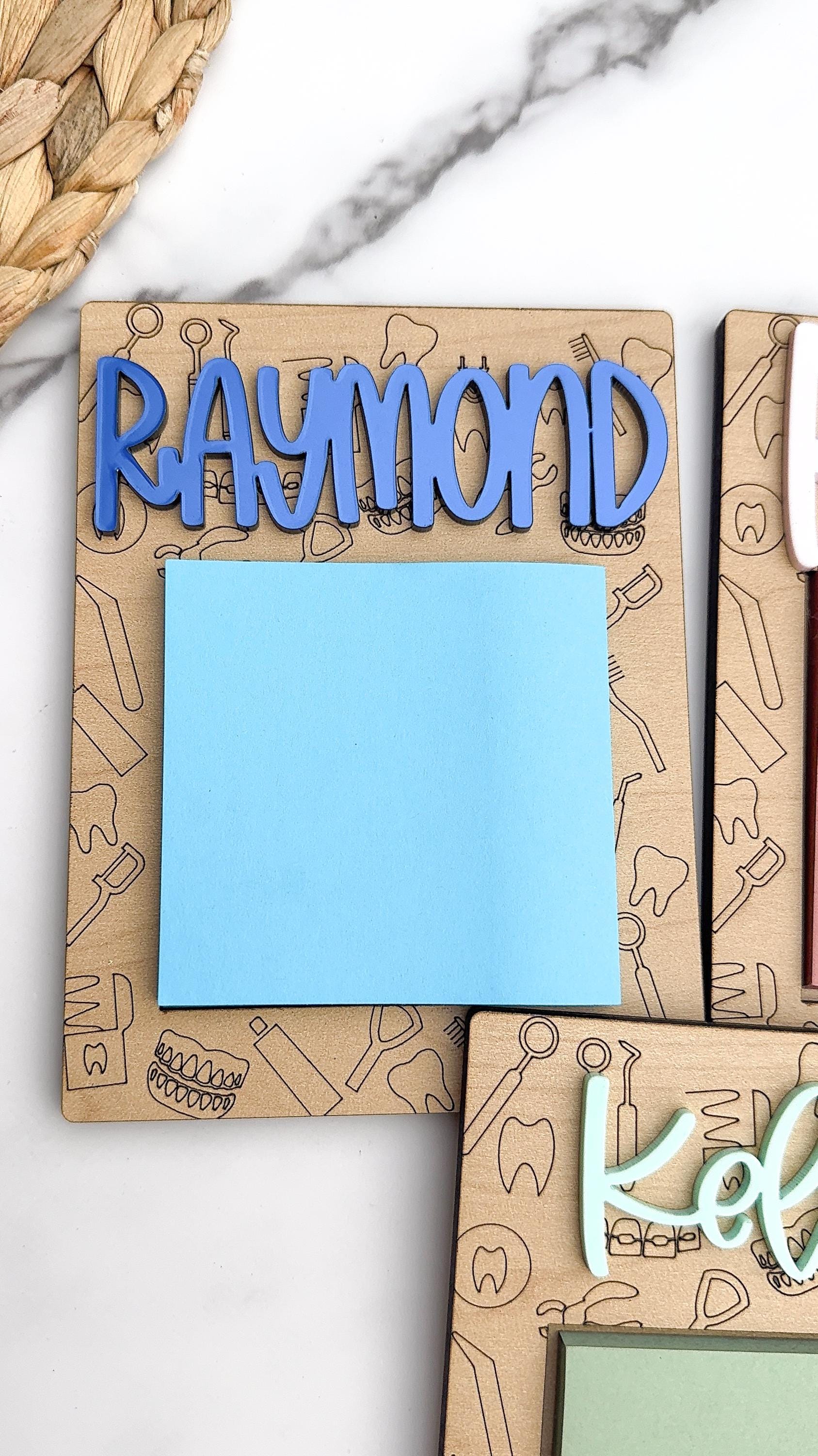 Personalized Wooden Sticky Note Holder: Laser-Cut Acrylic Name, Dental Office Gift thumbnail 7