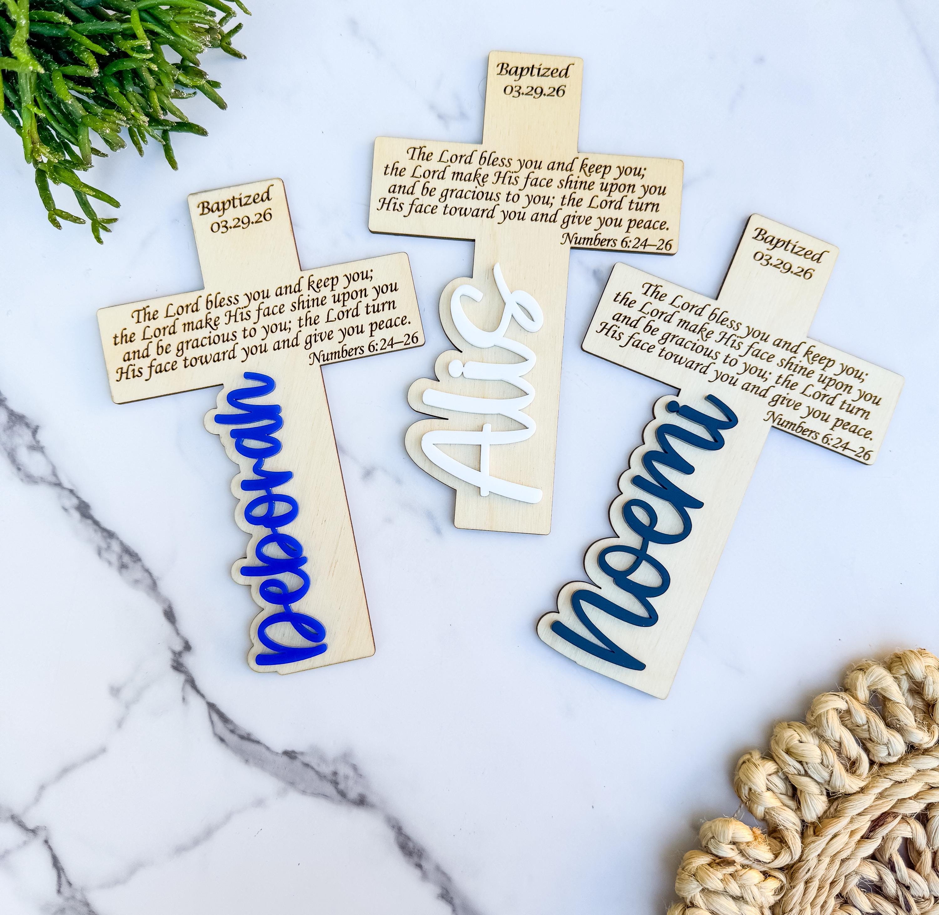 Wooden Baptism Cross Name Engraved Scripture Keepsake Gift Personalized thumbnail 3