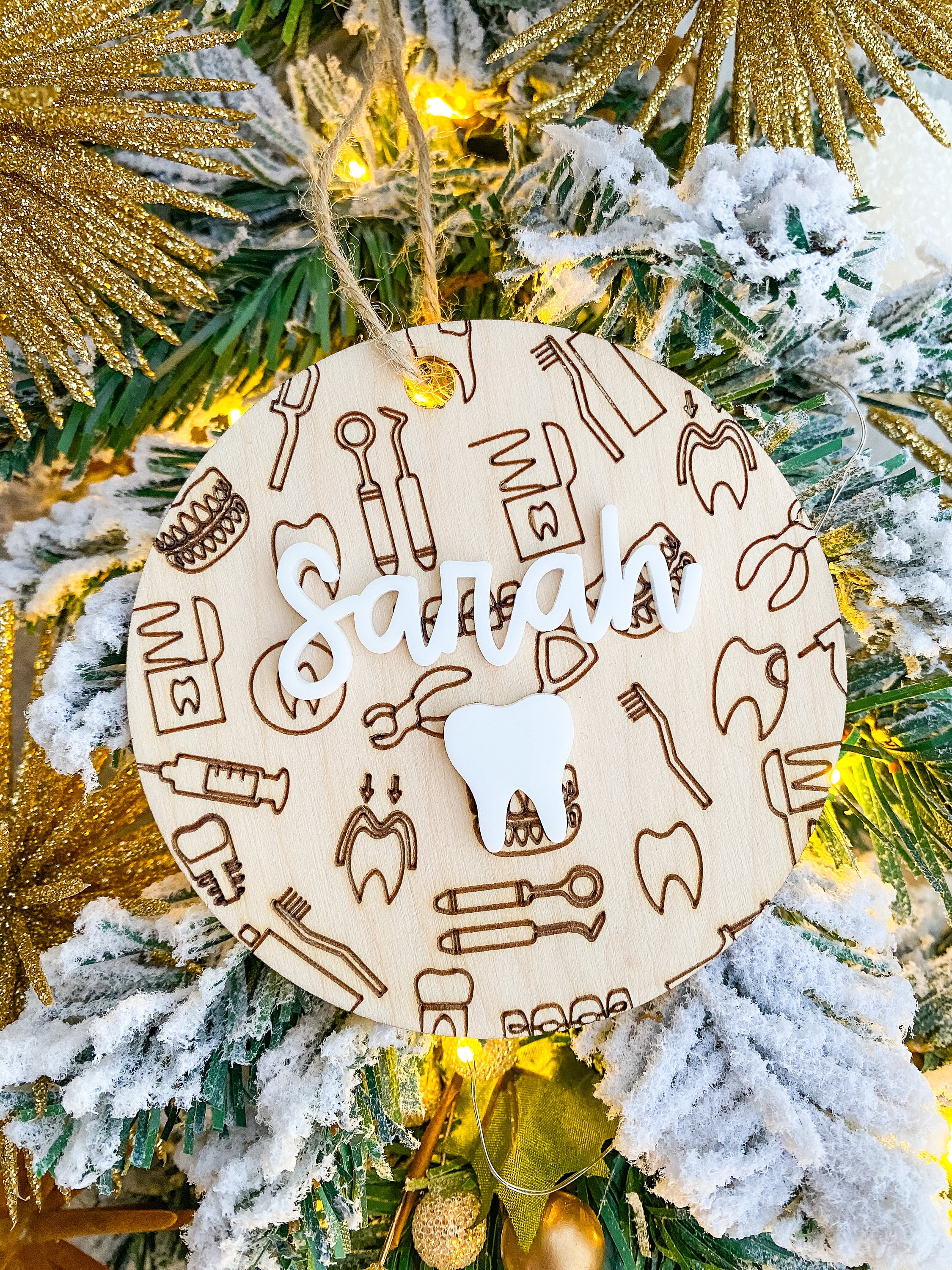 Custom Dentist Ornament: Wooden Dental Office Gift thumbnail 5