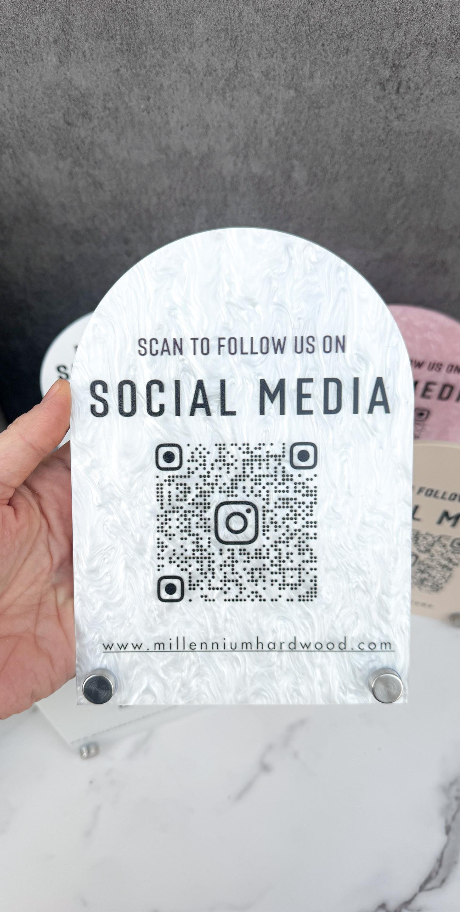 Custom Arch QR Code Sign, Social Media Display, Business Tabletop Decor