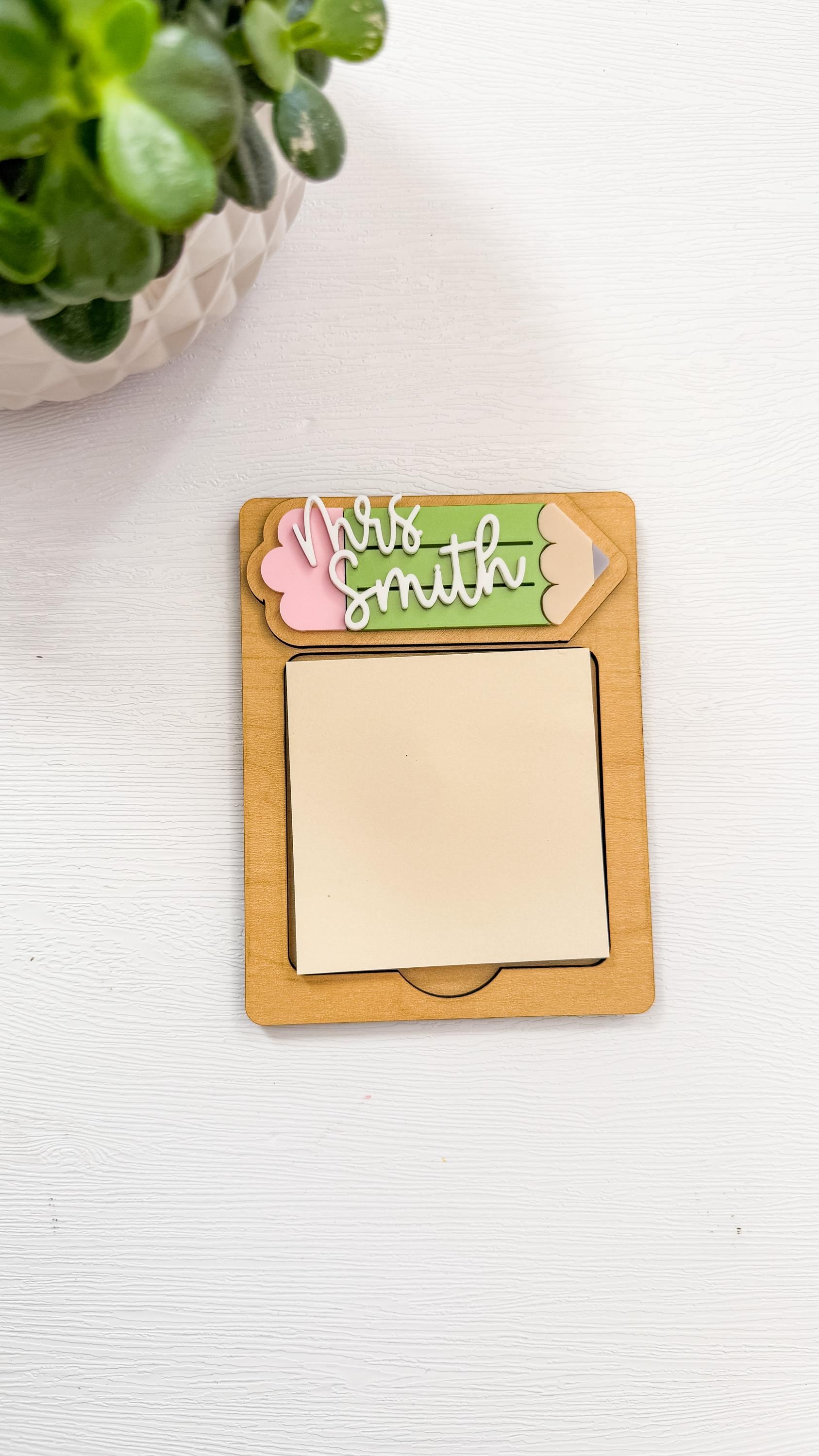 Personalized Wooden Pencil Sticky Note Holder: Teacher Desk Organizer thumbnail 4