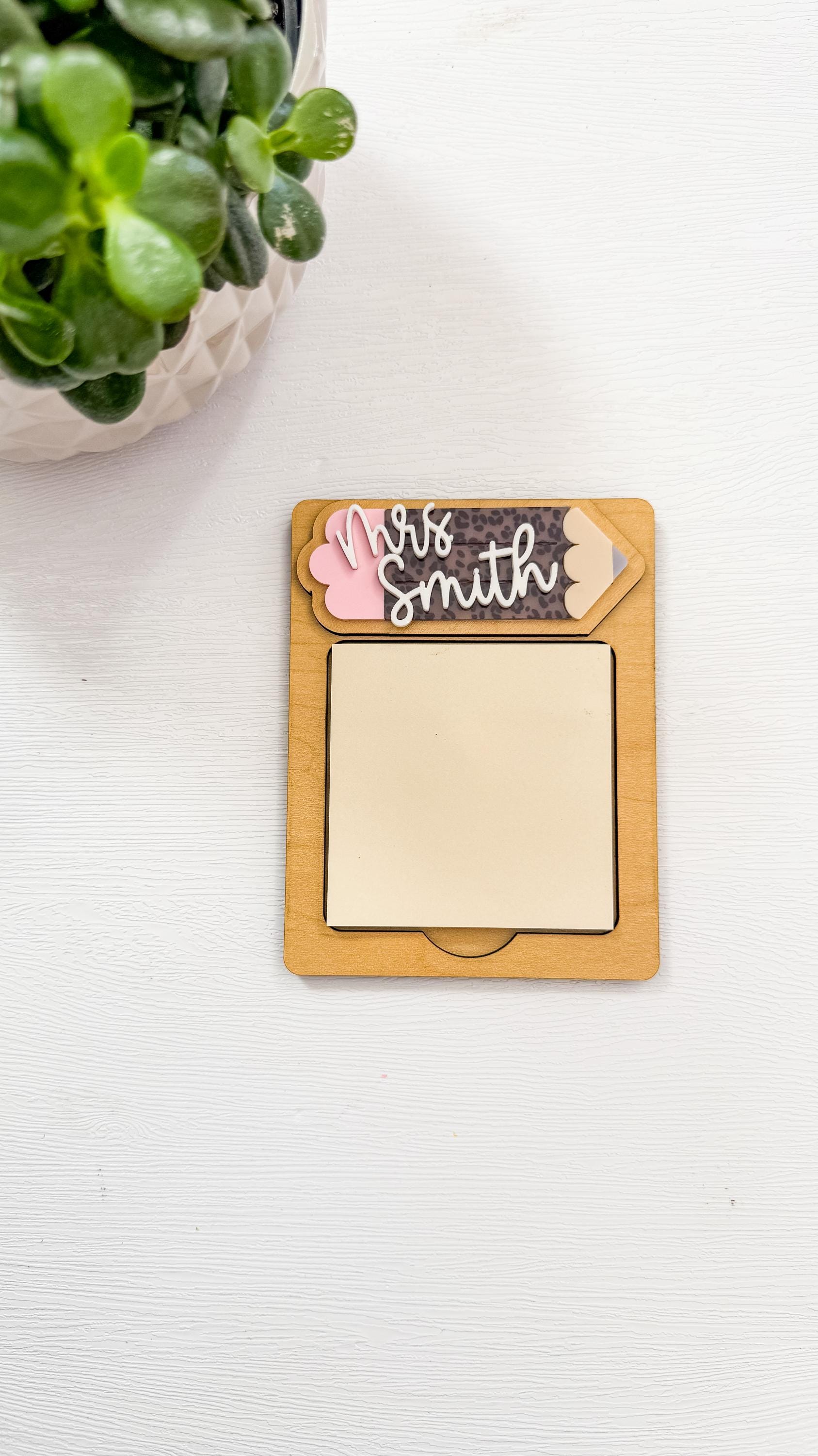 Personalized Wooden Pencil Sticky Note Holder: Teacher Desk Organizer thumbnail 2