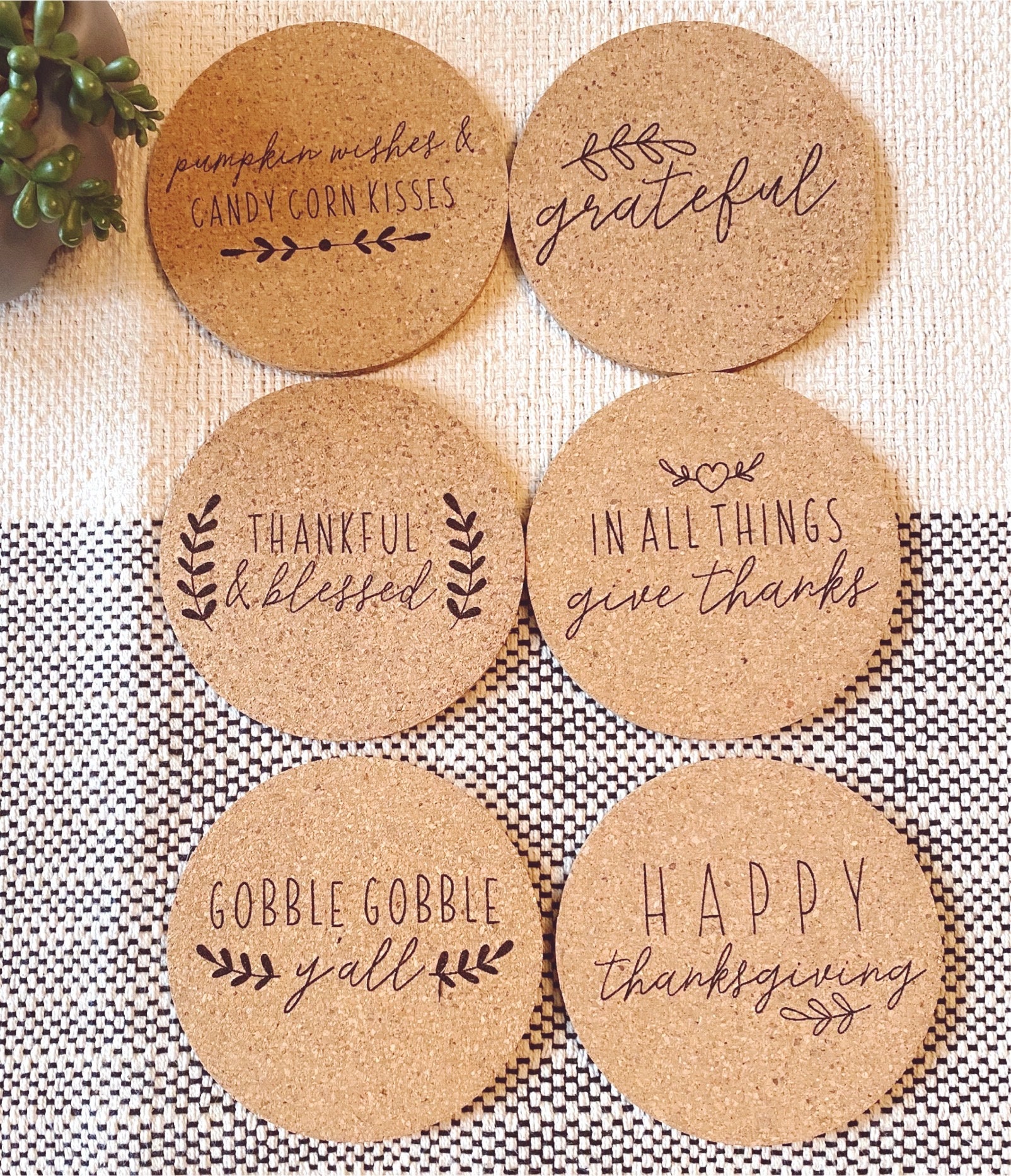 Thanksgiving Cork Coasters: Engraved Fall Table Decor thumbnail 5