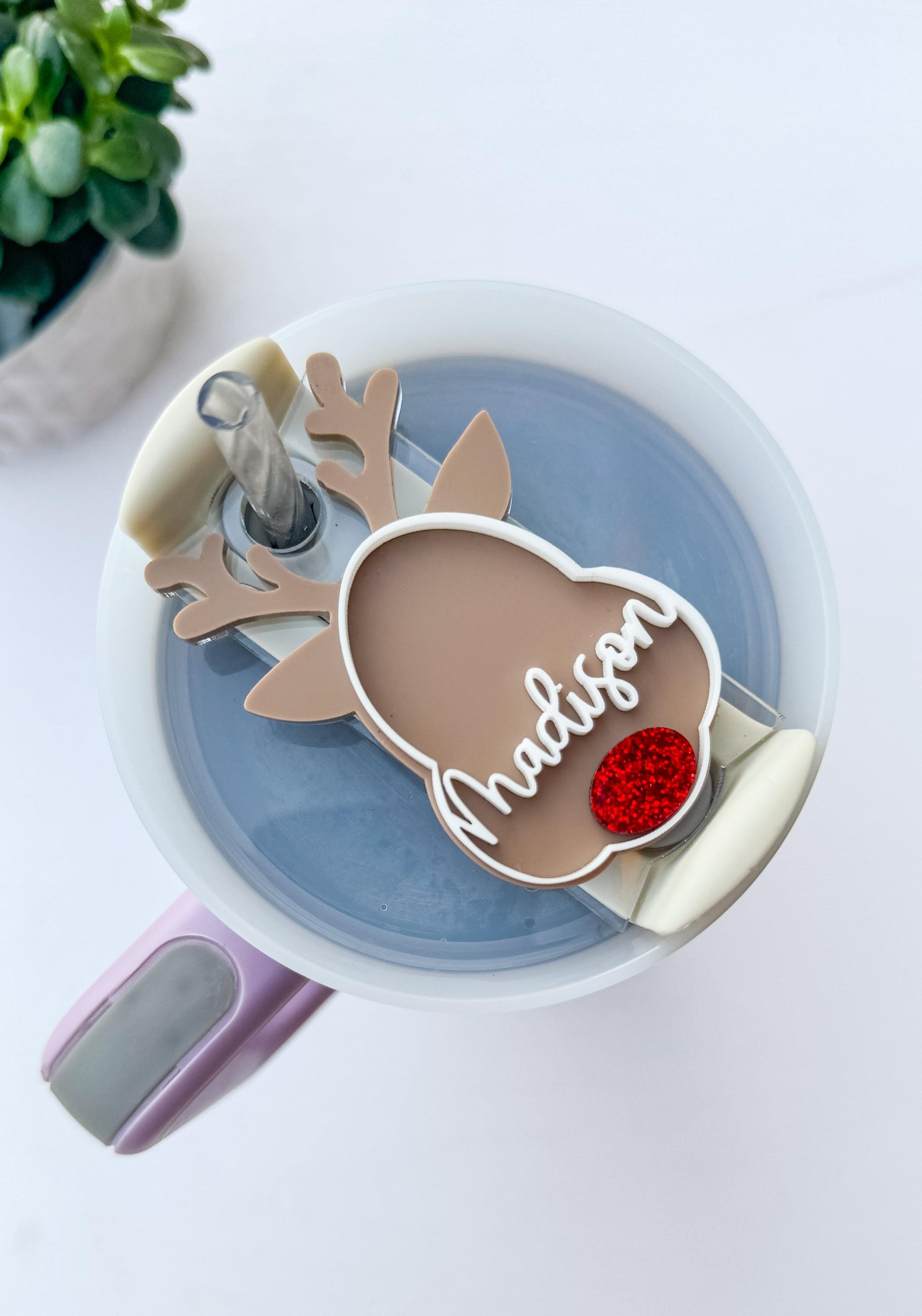 Personalized Reindeer Name Plate: Stanley Tumbler Lid Tag (30oz & 40oz H2.0) thumbnail 3