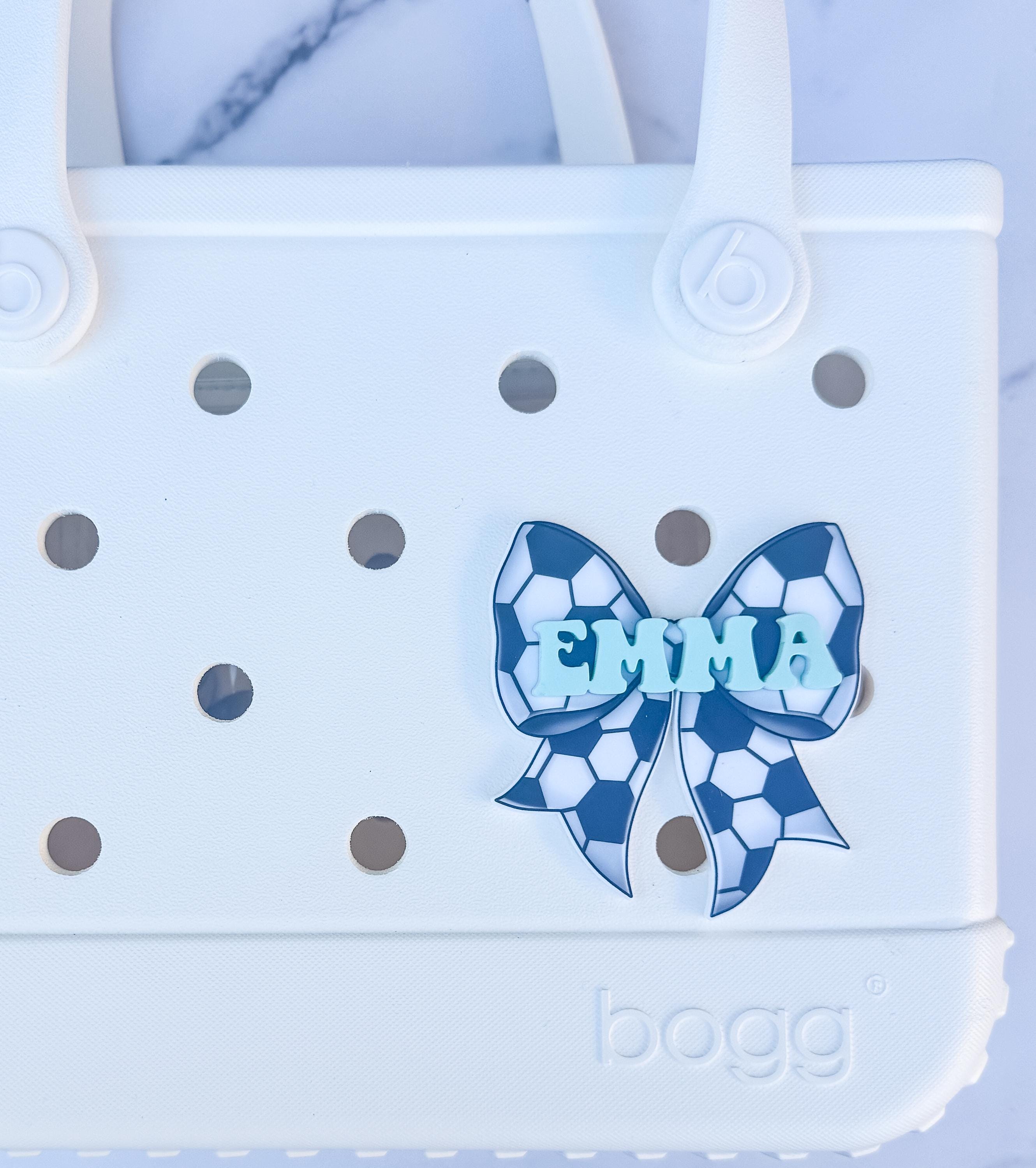 Personalized Sports Bow Charm, Custom Name Bogg Bag Accessory, Softball Soccer Basketball Volleyball thumbnail 4