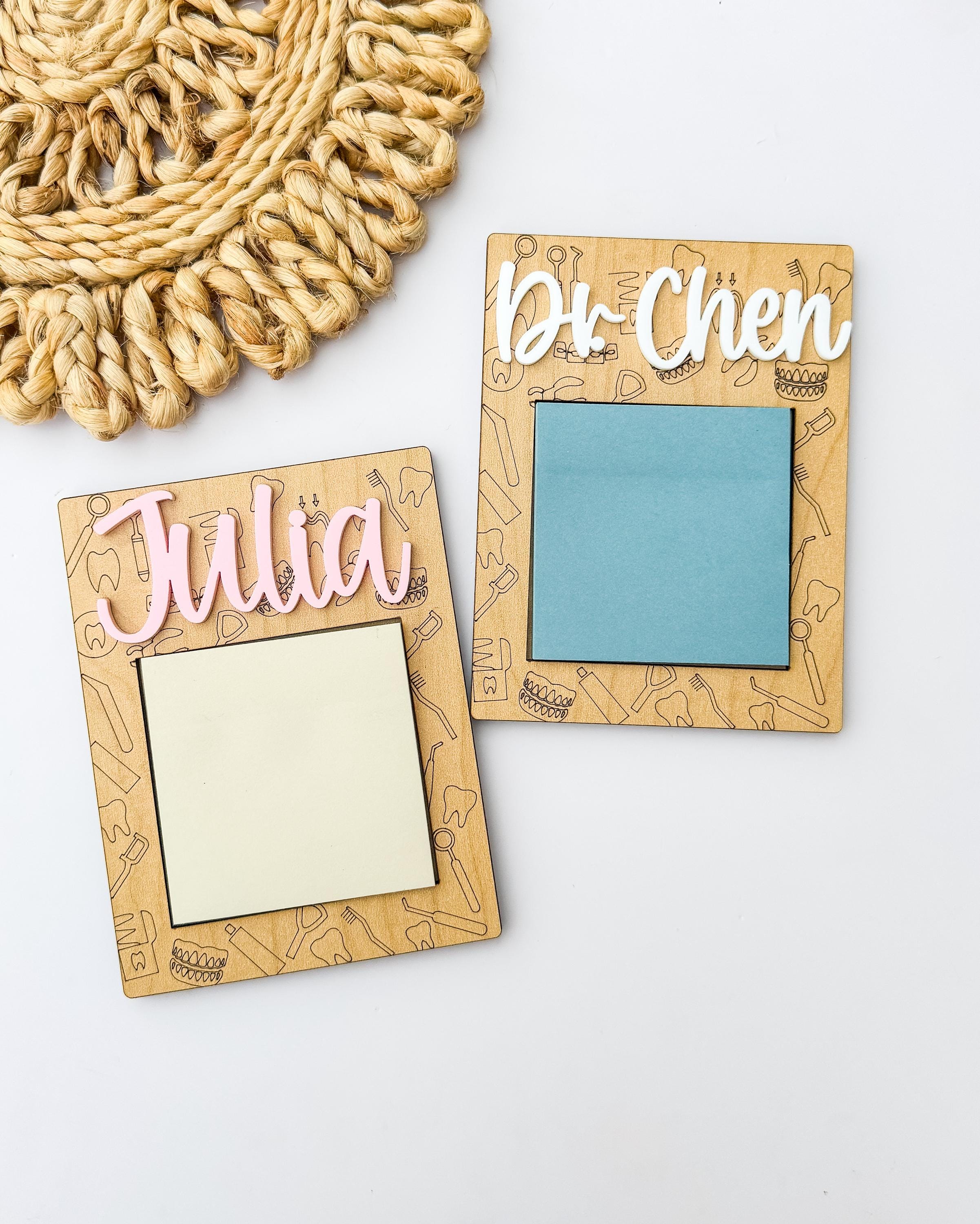 Personalized Wooden Sticky Note Holder: Laser-Cut Acrylic Name, Dental Office Gift thumbnail 4