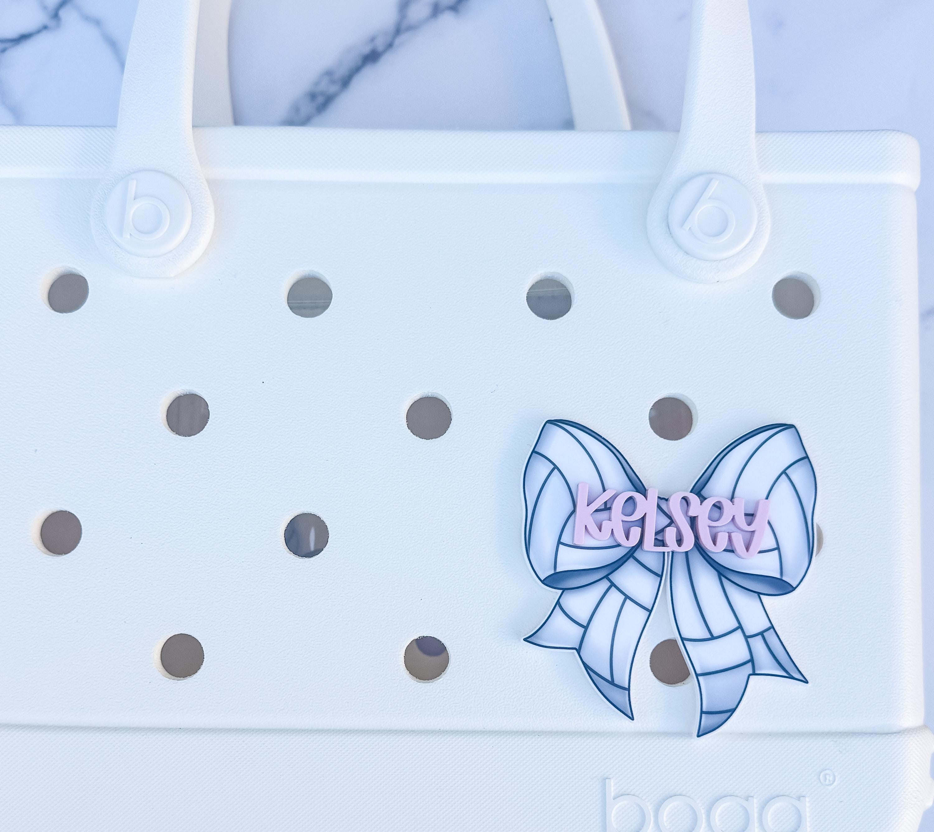 Personalized Sports Bow Charm, Custom Name Bogg Bag Accessory, Softball Soccer Basketball Volleyball thumbnail 2