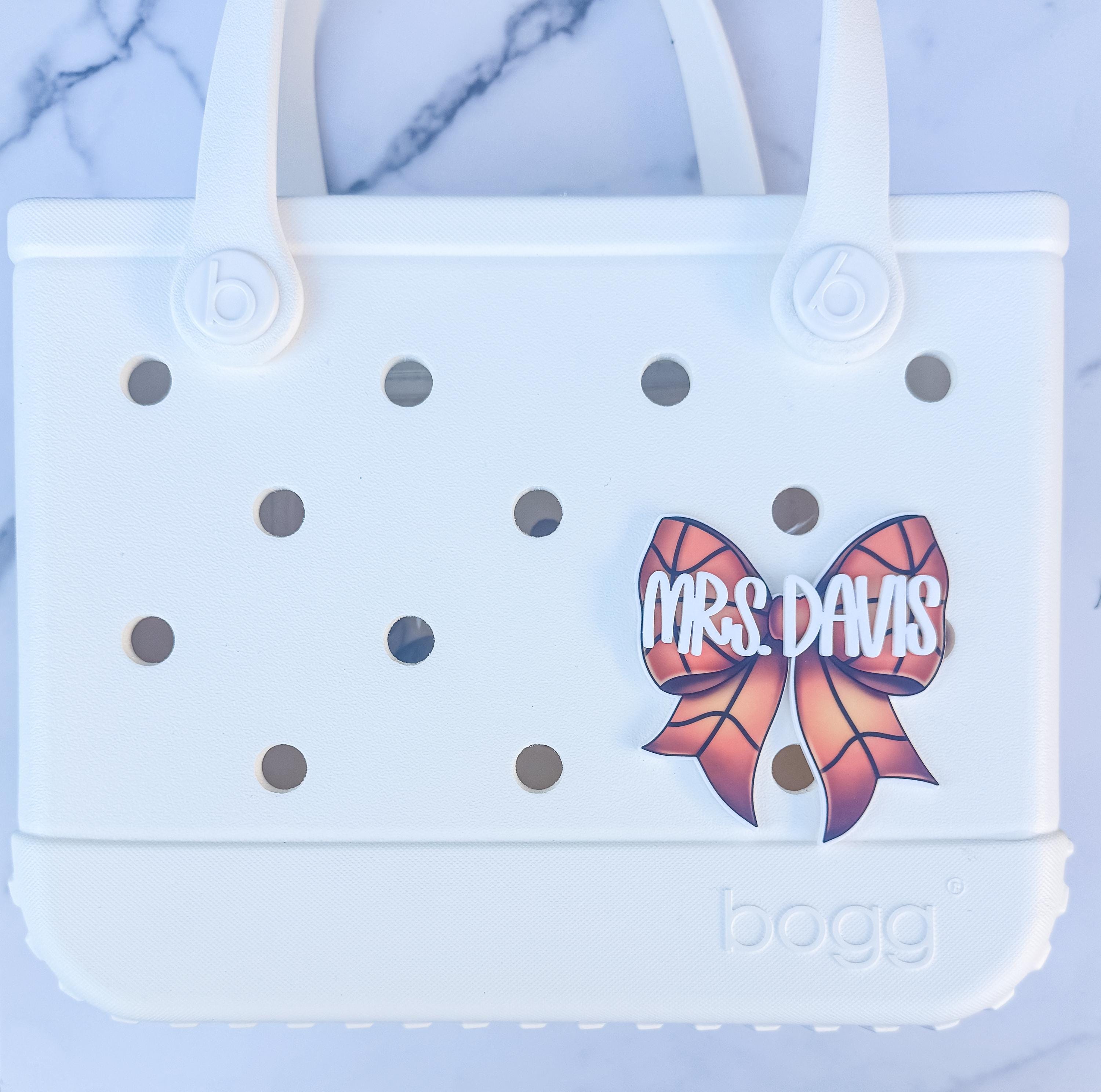 Personalized Sports Bow Charm, Custom Name Bogg Bag Accessory, Softball Soccer Basketball Volleyball thumbnail 3