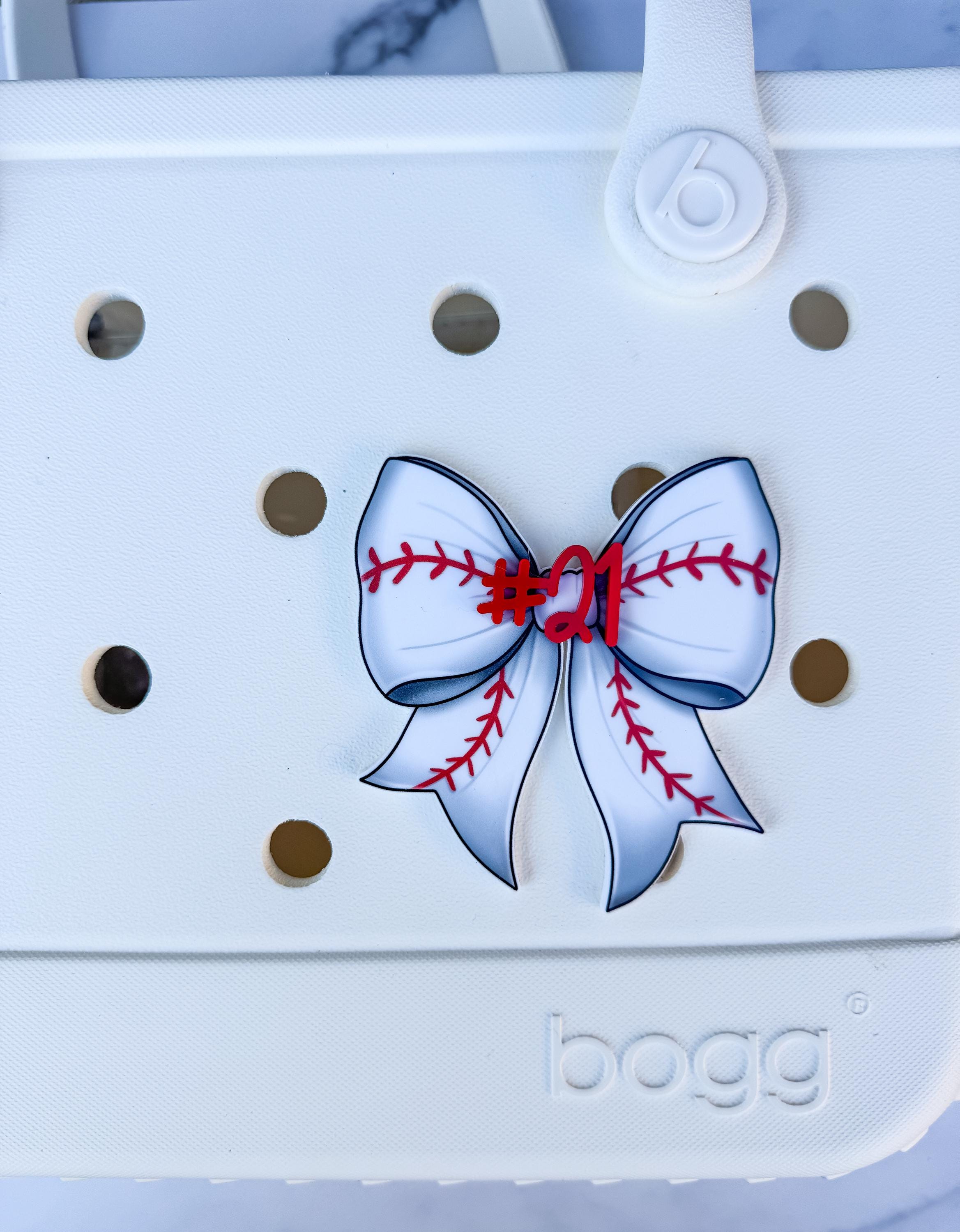 Personalized Sports Bow Charm, Custom Name Bogg Bag Accessory, Softball Soccer Basketball Volleyball thumbnail 10