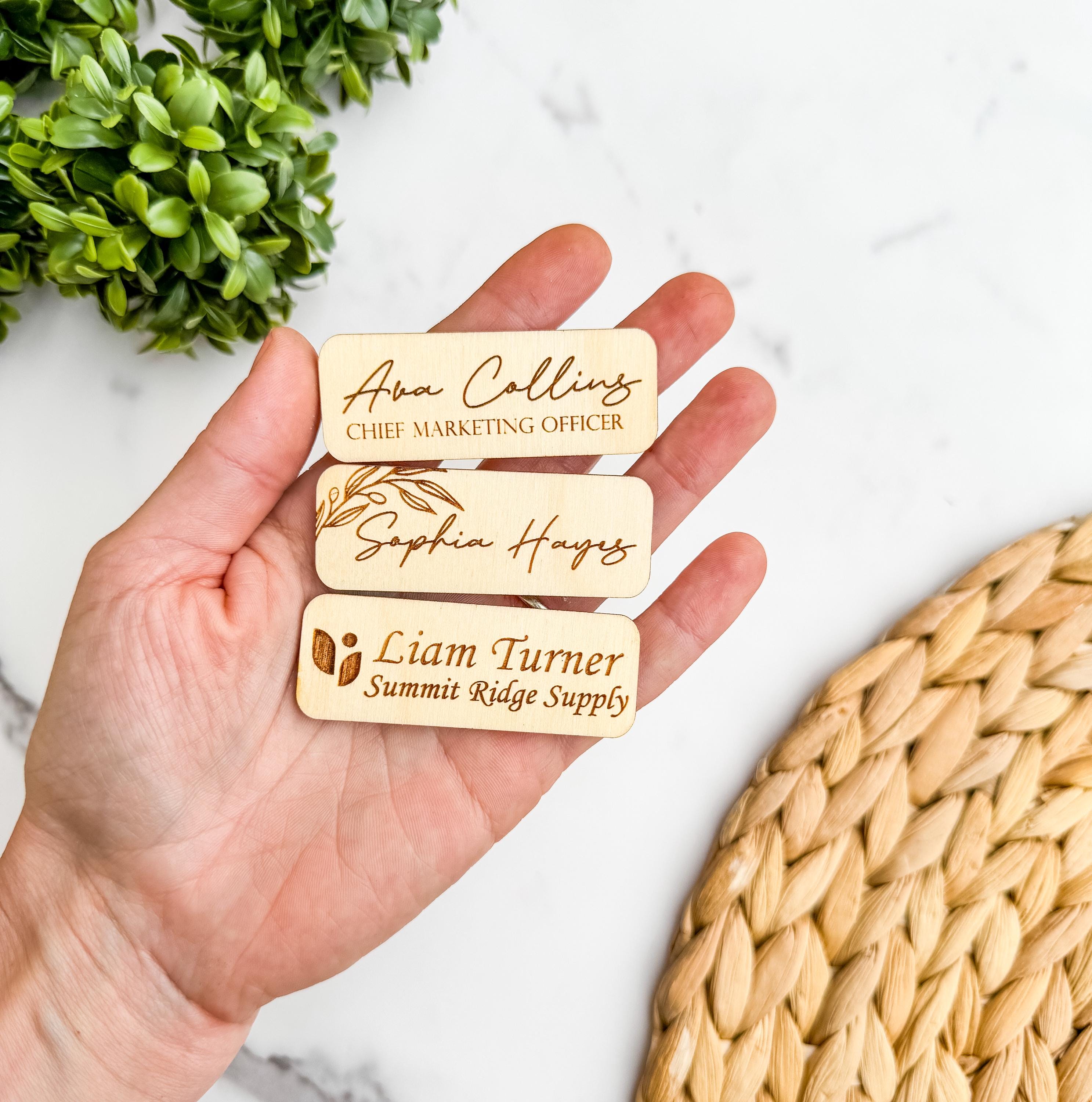 Personalized Wooden Magnetic Name Tag Custom Engraved Business Badge thumbnail 5