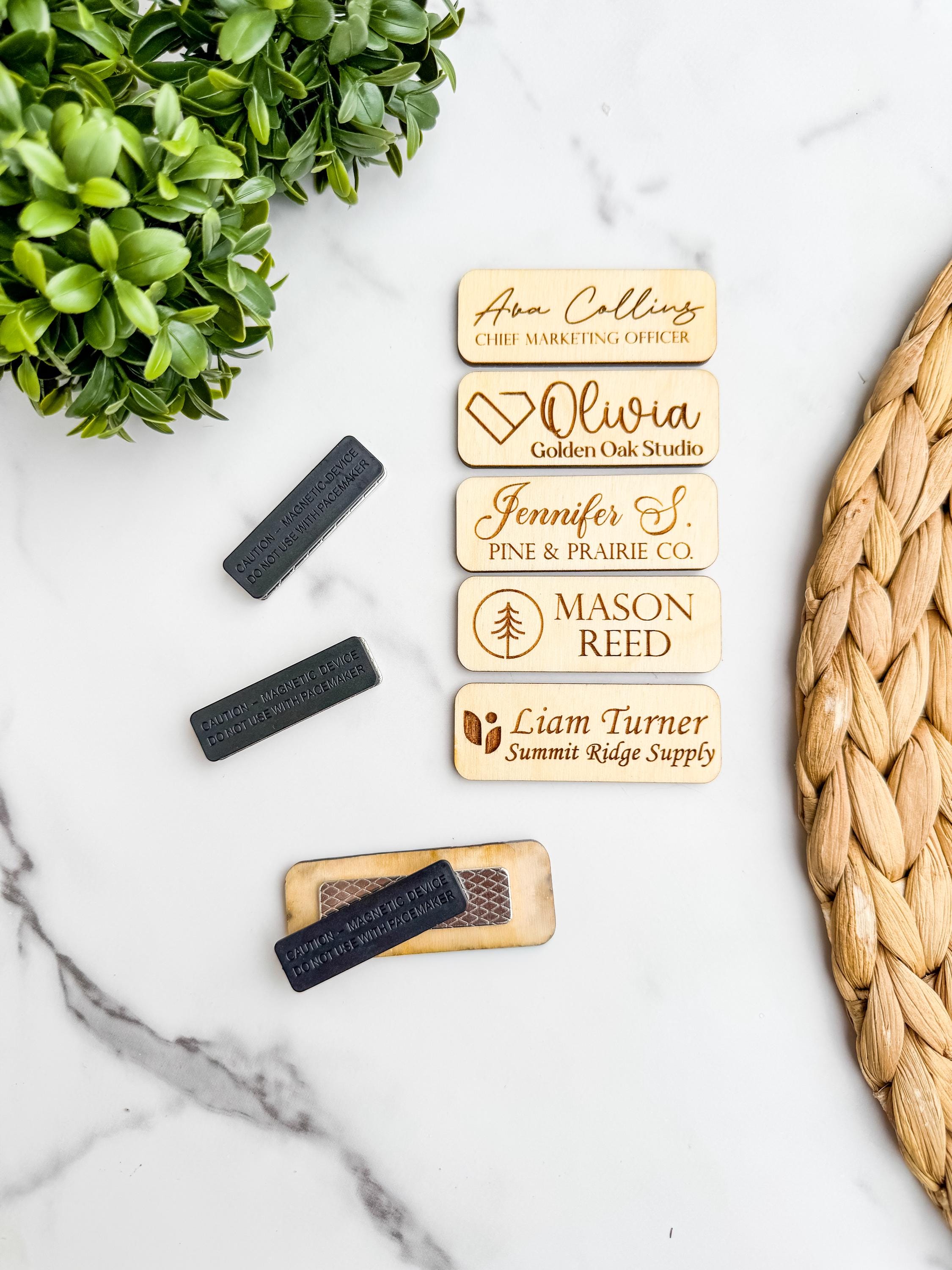 Personalized Wooden Magnetic Name Tag Custom Engraved Business Badge thumbnail 2