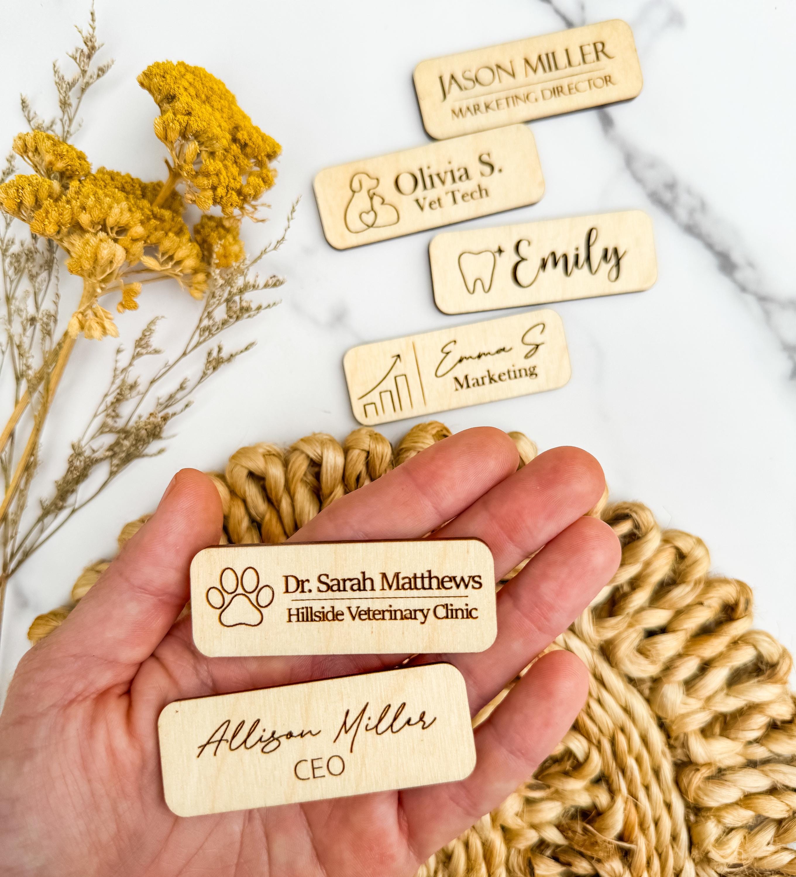 Personalized Wooden Magnetic Name Tag Custom Engraved Business Badge thumbnail 9