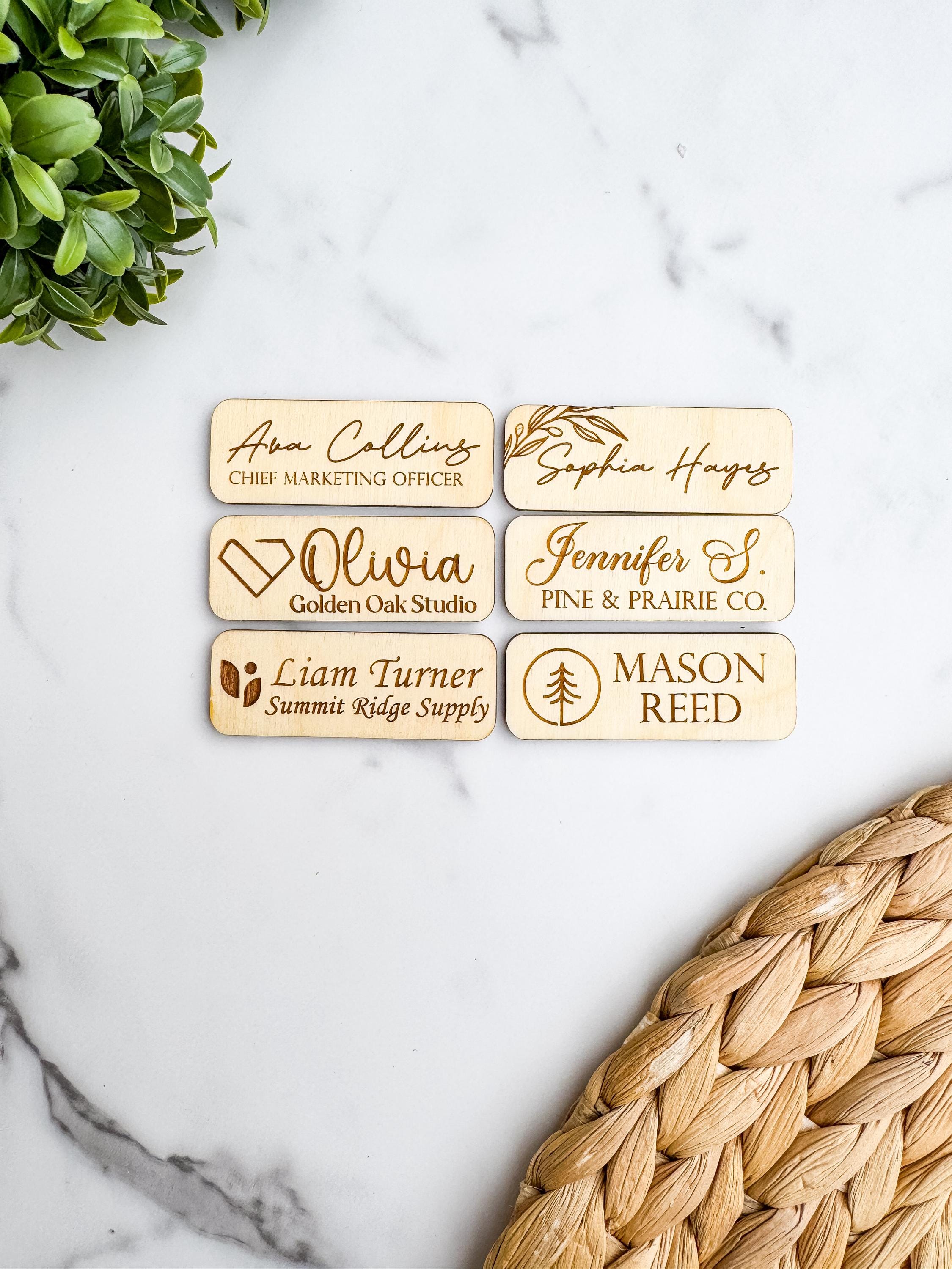 Personalized Wooden Magnetic Name Tag Custom Engraved Business Badge thumbnail 3