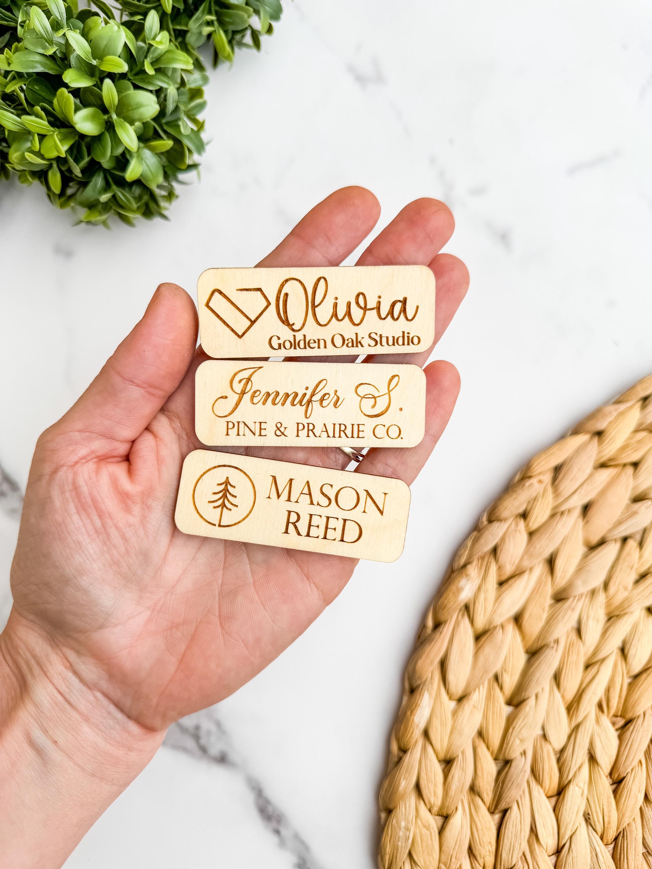 Personalized Wooden Magnetic Name Tag Custom Engraved Business Badge thumbnail 6