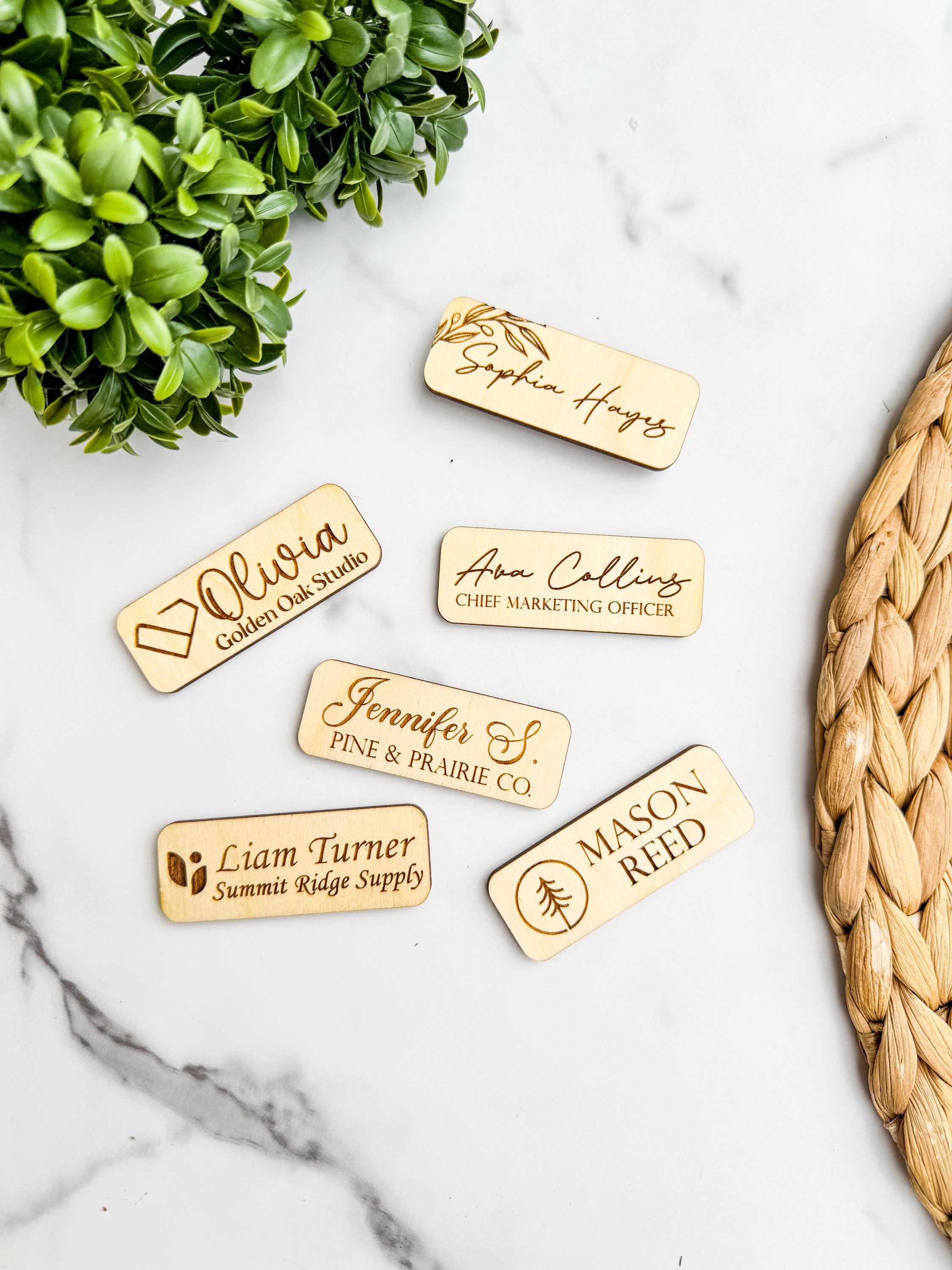 Personalized Wooden Magnetic Name Tag Custom Engraved Business Badge thumbnail 7