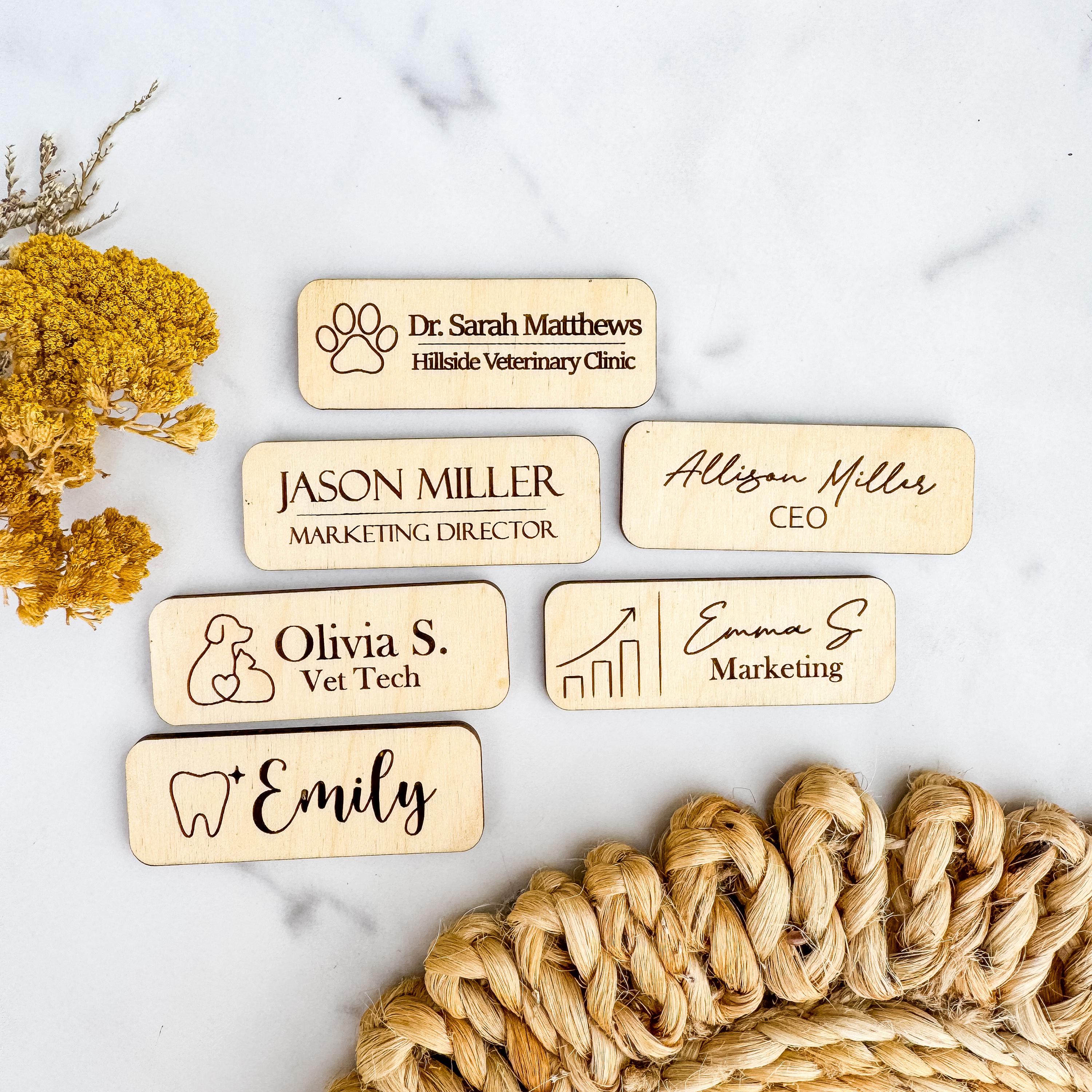 Personalized Wooden Magnetic Name Tag Custom Engraved Business Badge thumbnail 4