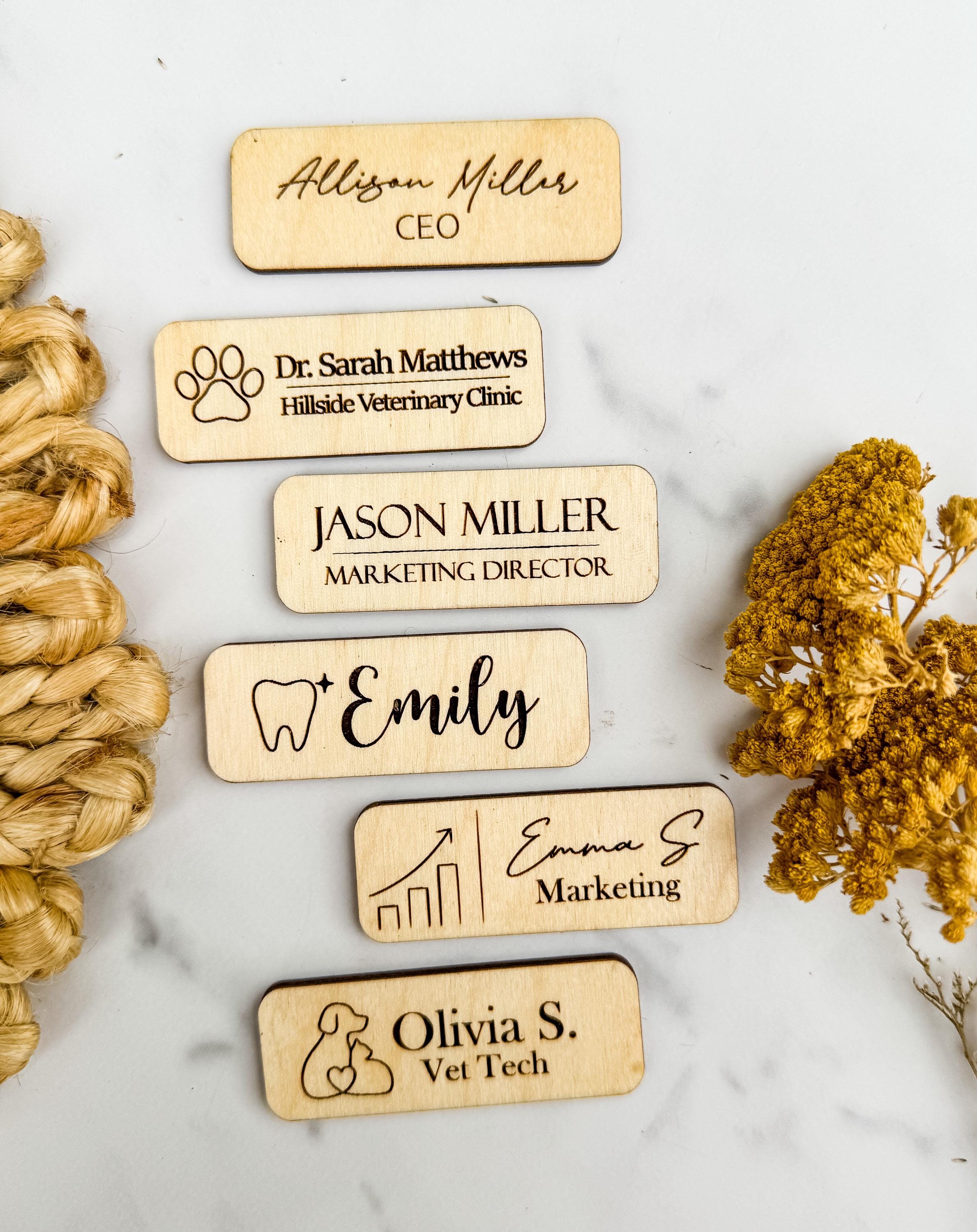 Personalized Wooden Magnetic Name Tag Custom Engraved Business Badge thumbnail 8