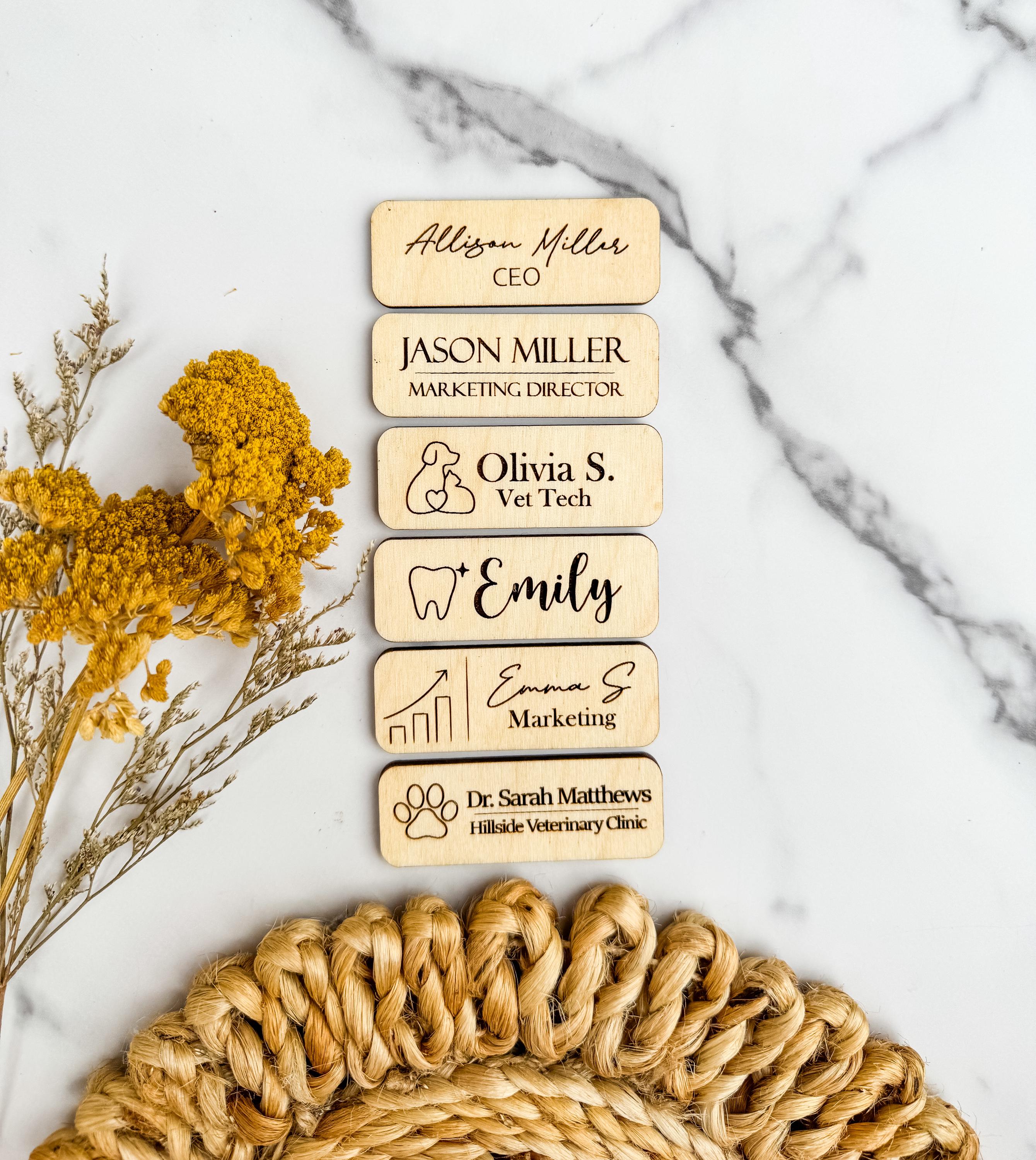 Personalized Wooden Magnetic Name Tag Custom Engraved Business Badge thumbnail 10