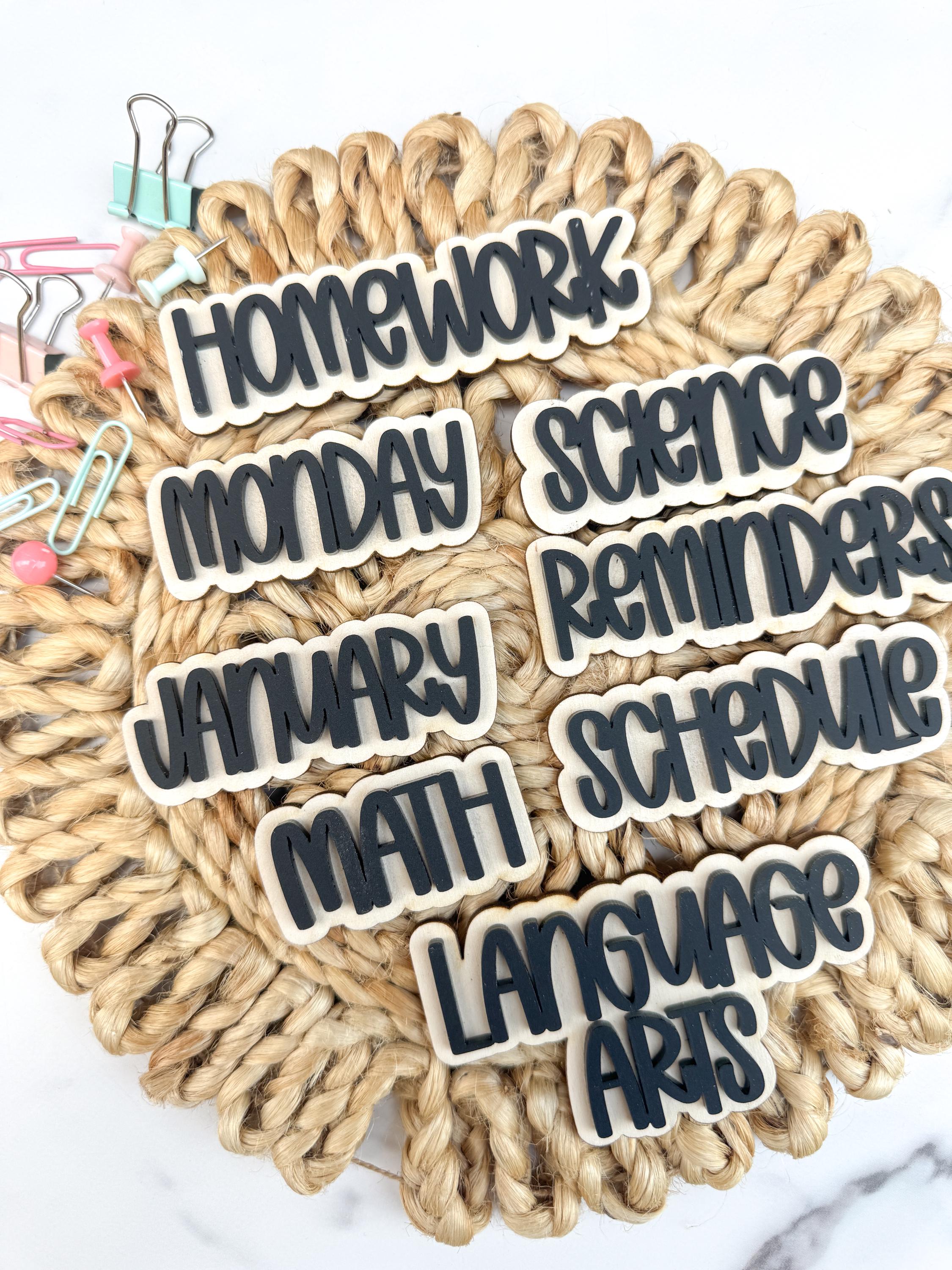 Layered Wood Acrylic Classroom Magnets, Custom Teacher Whiteboard Organization Accessories