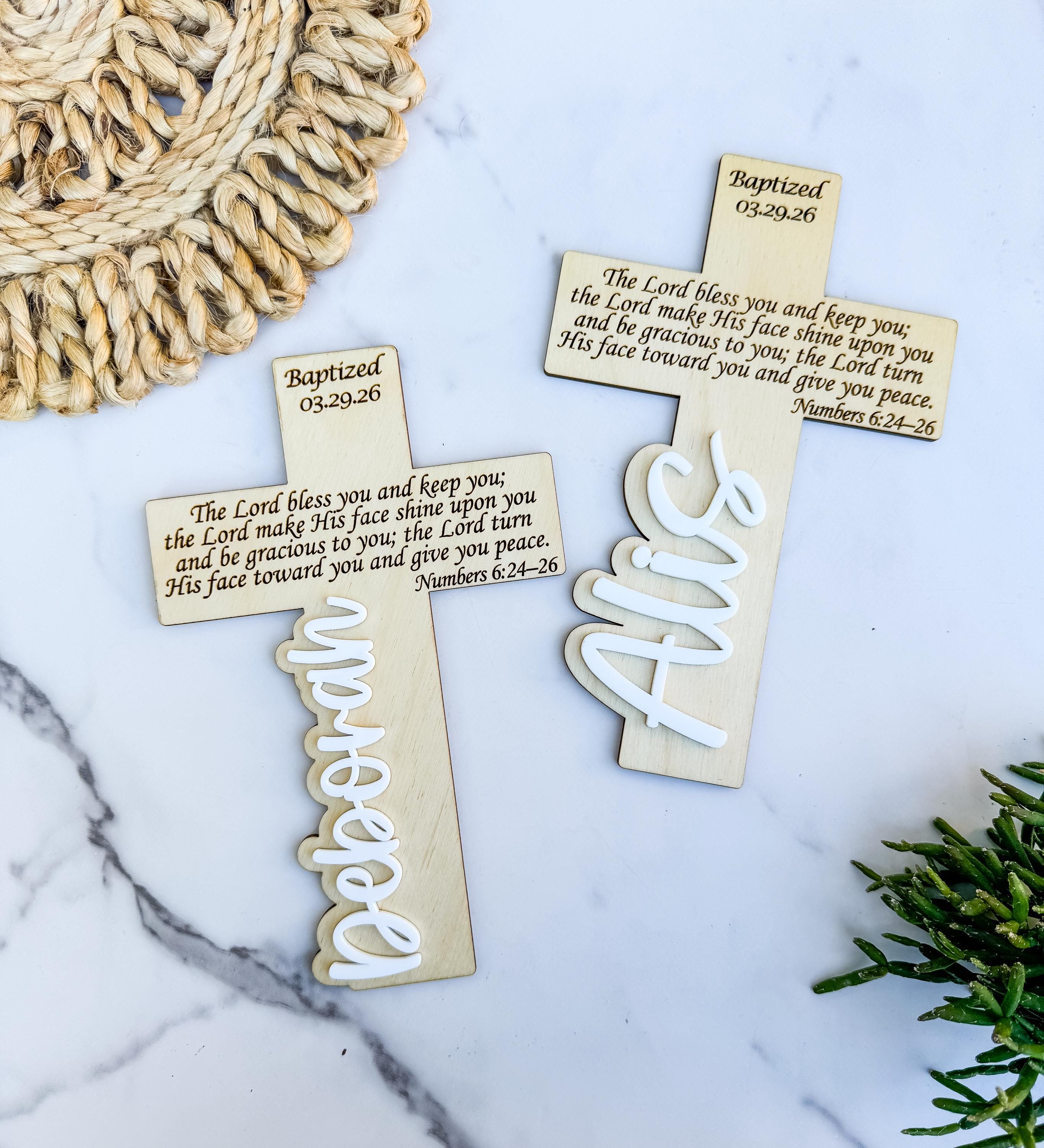 Wooden Baptism Cross Name Engraved Scripture Keepsake Gift Personalized thumbnail 5