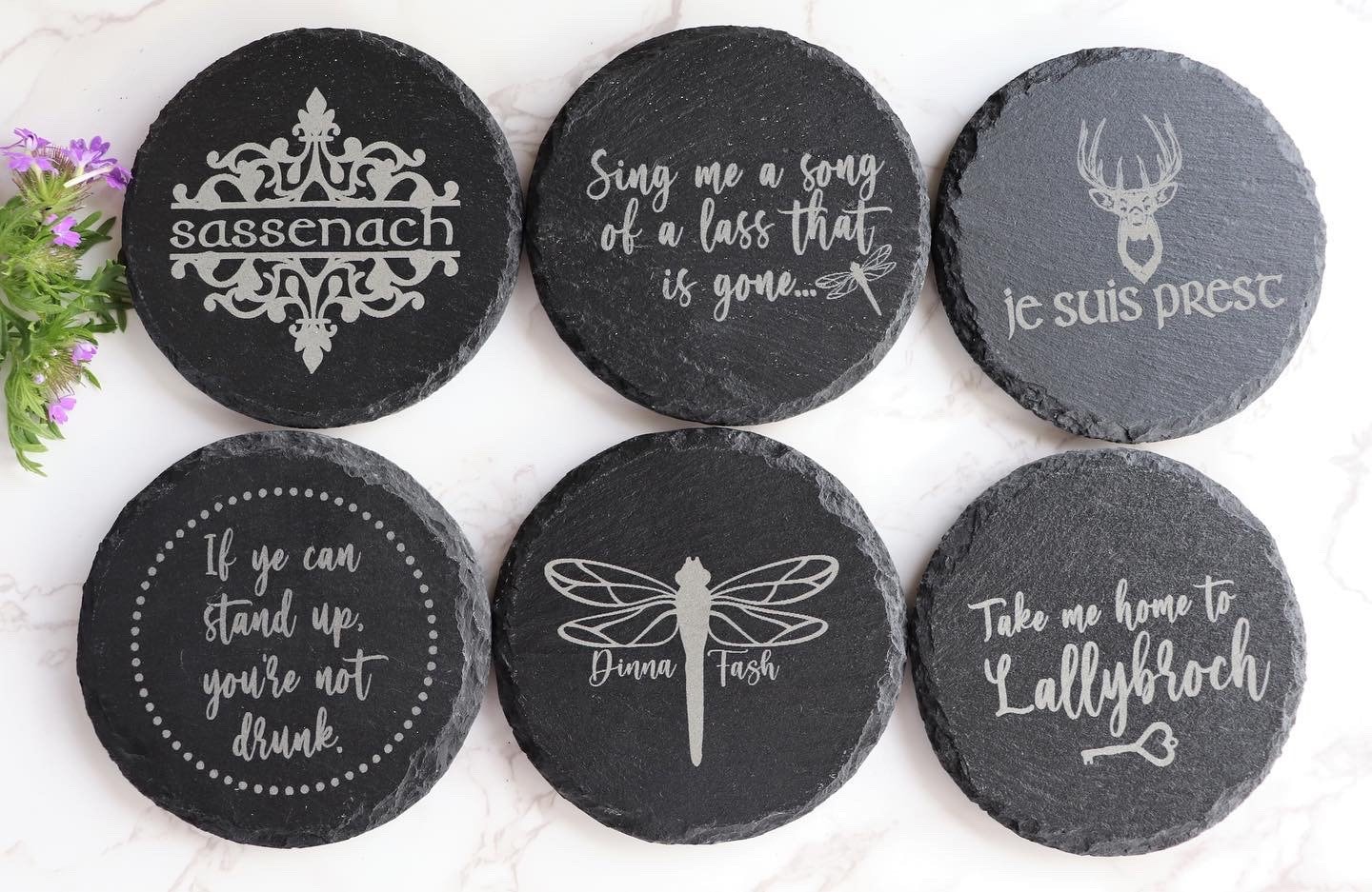 Outlander Inspired Laser Engraved Slate Coaster Set thumbnail 2