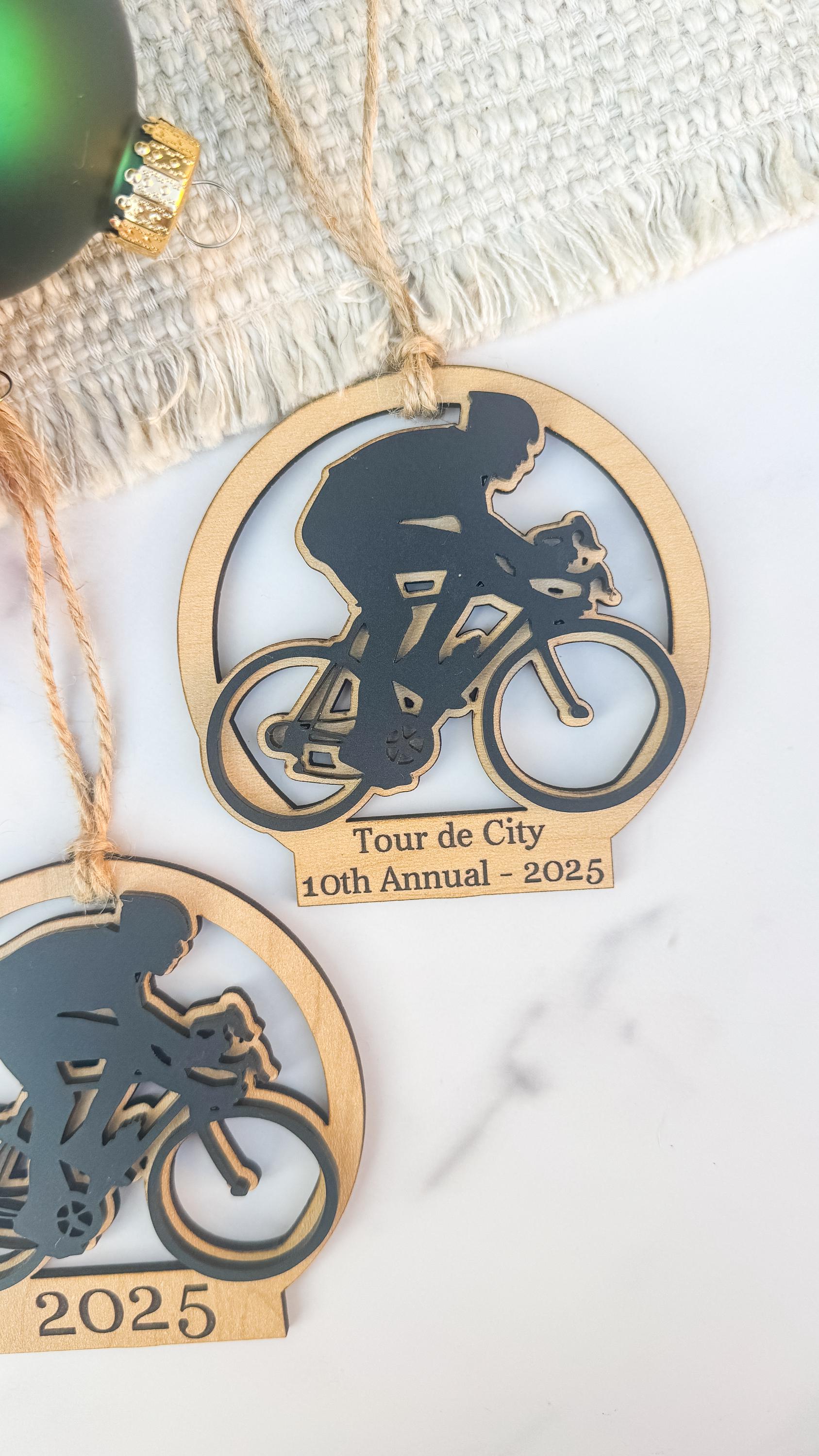 Personalized Wood Acrylic Bike Ornament, Cyclist Christmas Keepsake Gift thumbnail 5