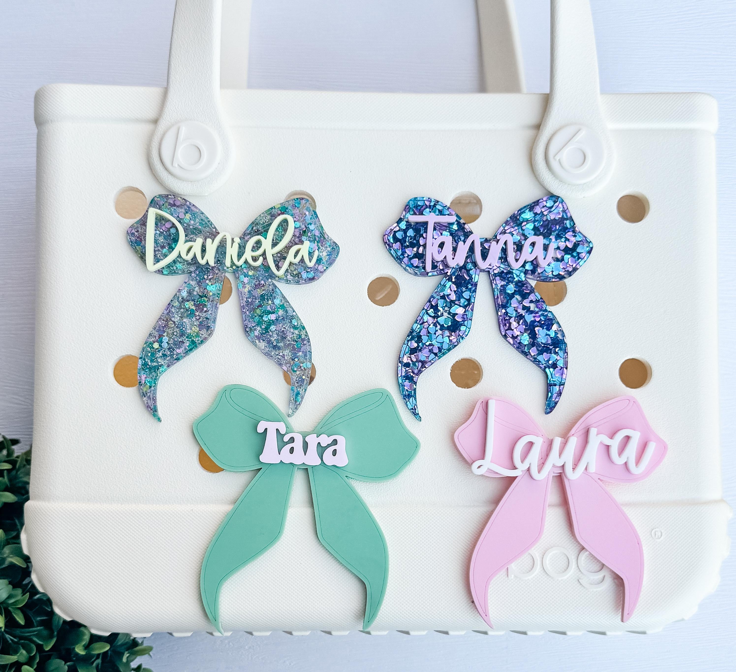 Personalized Acrylic Bow Bag Tag: Custom Name Charm for Bogg Bag thumbnail 2