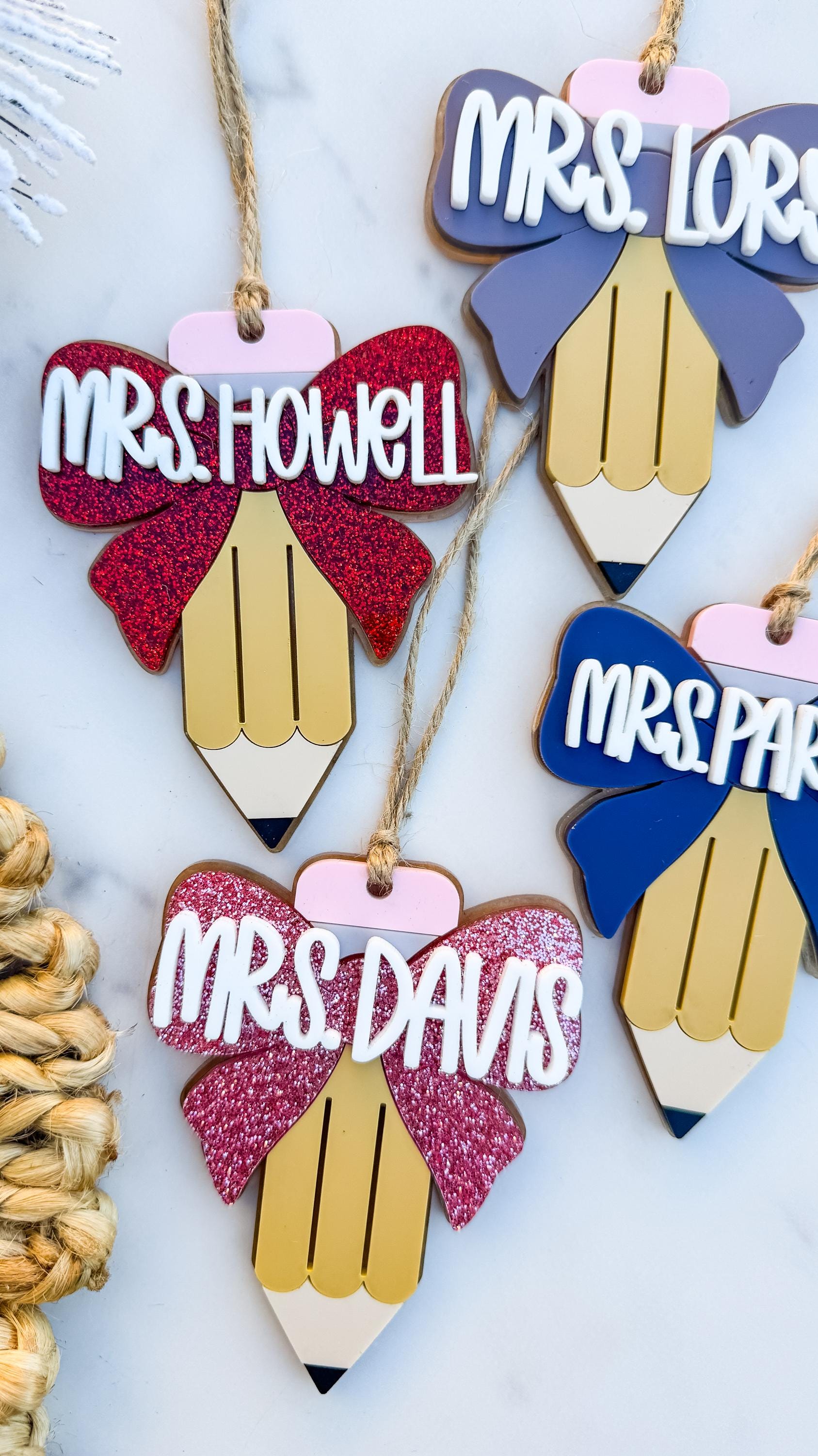 Personalized Acrylic Pencil Teacher Ornament, Christmas Gift thumbnail 2