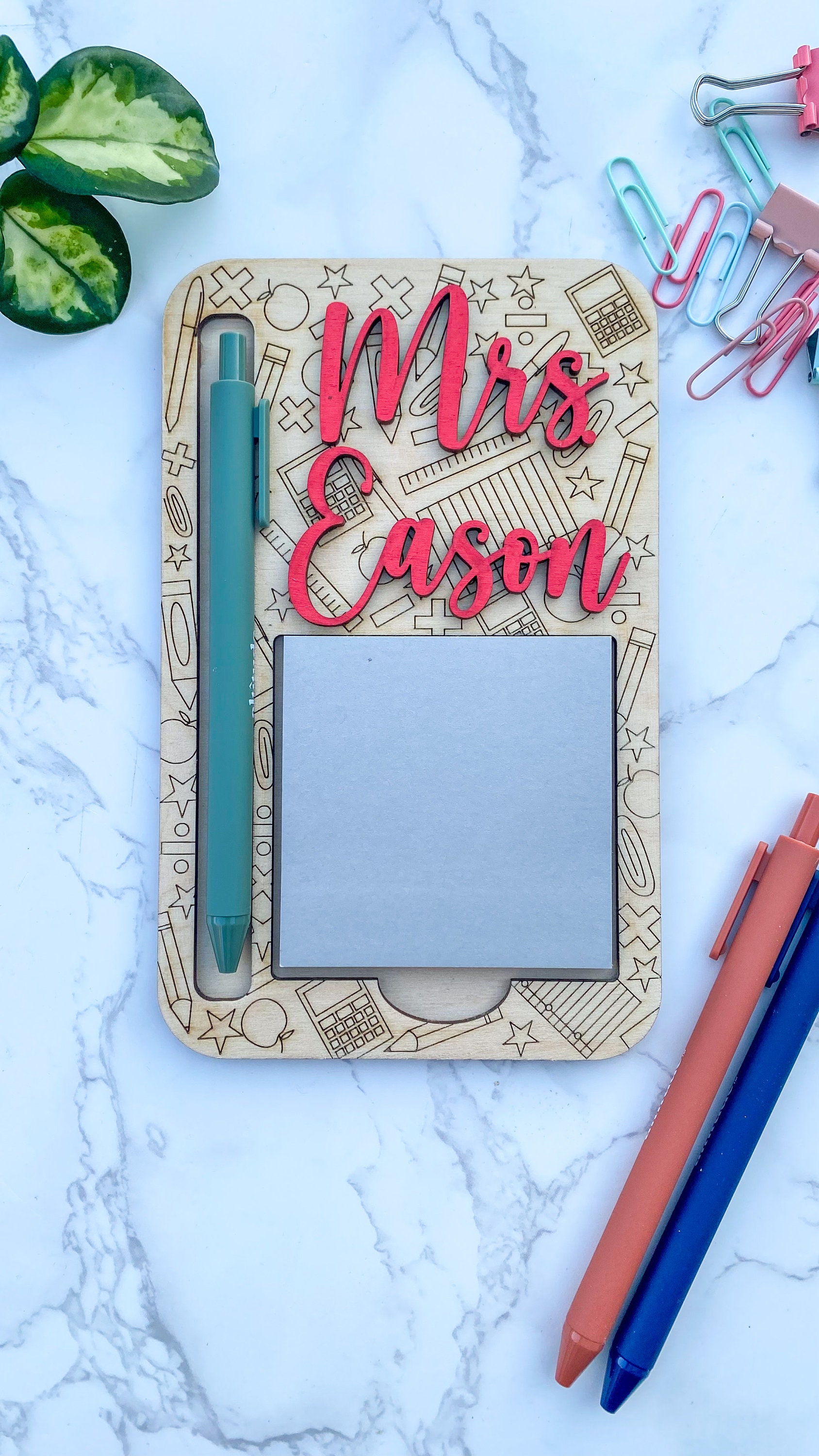 Personalized Teacher Sticky Note Holder: Birch Wood Gift thumbnail 2