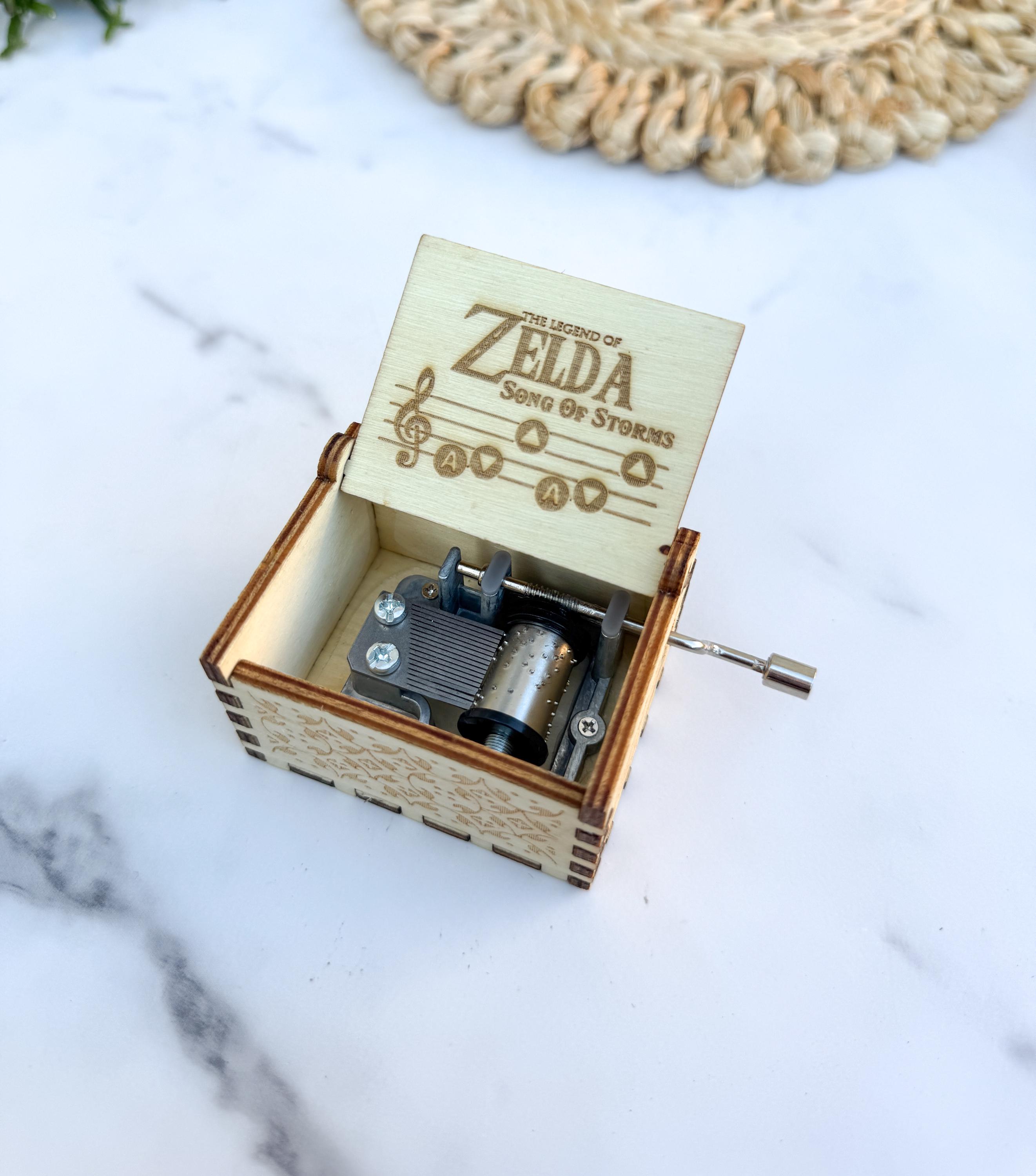 Song of Storms Zelda Engraved Gamer Collectible Gift Mini Wooden Hand Crank Music Box thumbnail 7